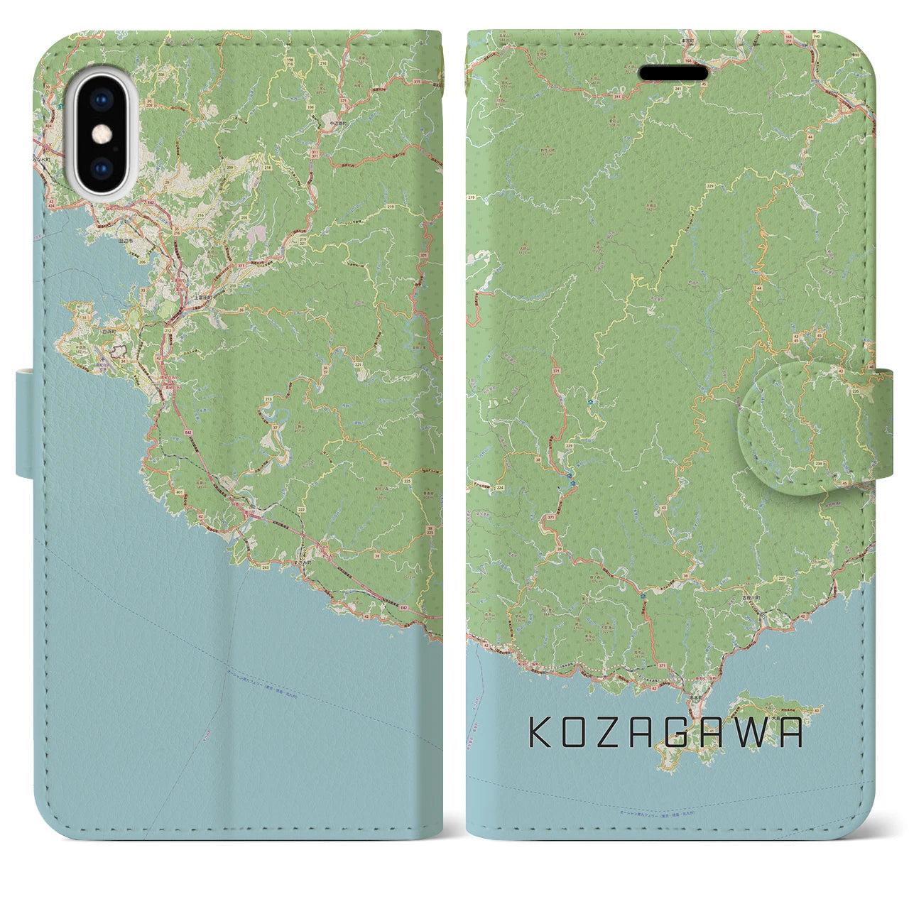 【古座川(和歌山県)】地図柄iPhoneケース(手帳タイプ)ナチュラル・iPhone XS Max 用