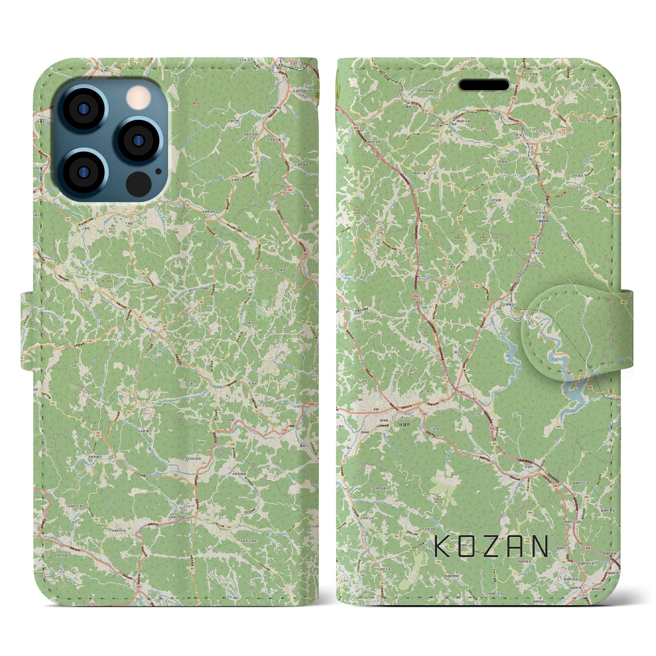 【甲山(広島県)】地図柄iPhoneケース(手帳タイプ)ナチュラル・iPhone 12 / 12 Pro 用