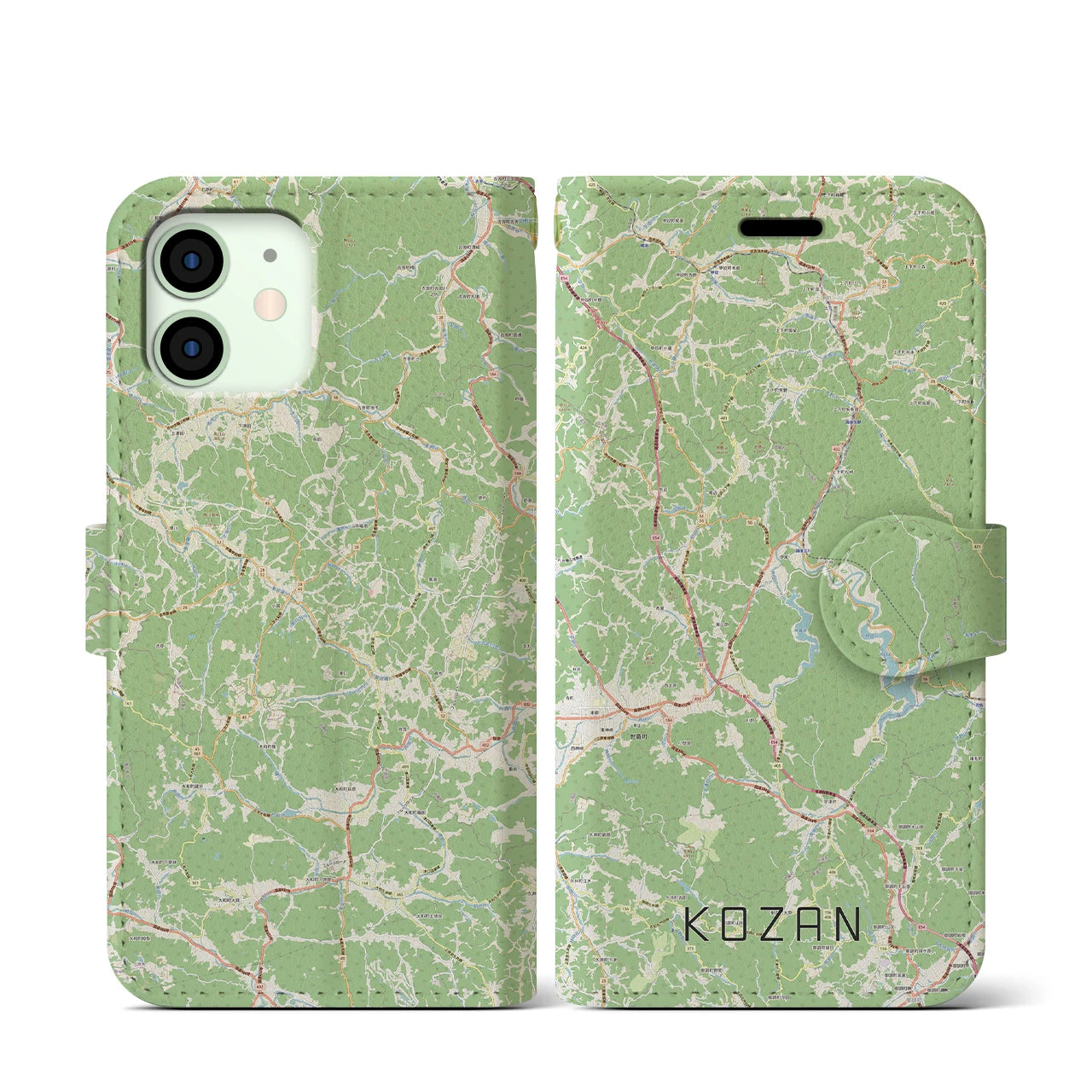 【甲山(広島県)】地図柄iPhoneケース(手帳タイプ)ナチュラル・iPhone 12 mini 用