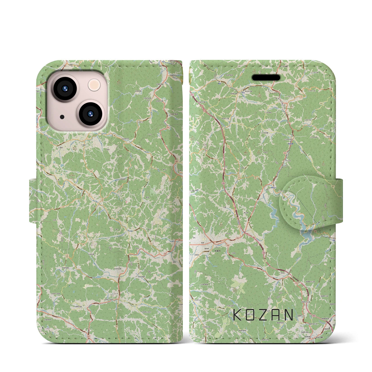 【甲山(広島県)】地図柄iPhoneケース(手帳タイプ)ナチュラル・iPhone 13 mini 用