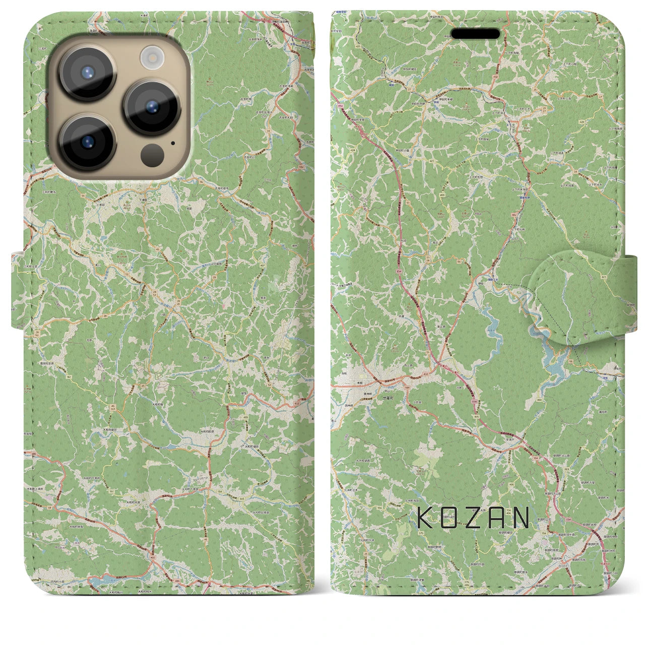 【甲山(広島県)】地図柄iPhoneケース(手帳タイプ)ナチュラル・iPhone 14 Pro Max 用