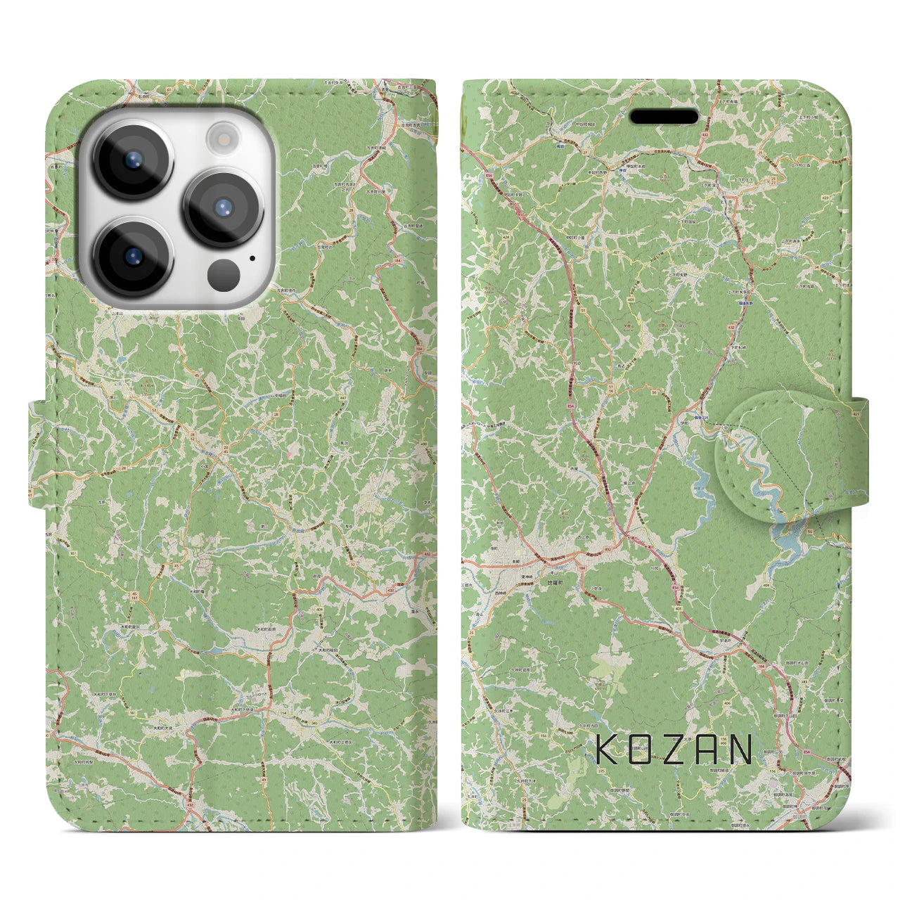【甲山(広島県)】地図柄iPhoneケース(手帳タイプ)ナチュラル・iPhone 14 Pro 用