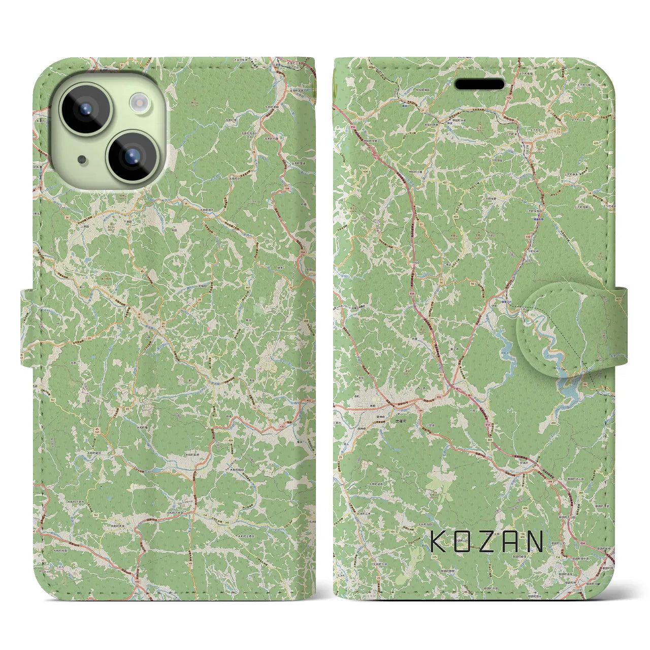 【甲山(広島県)】地図柄iPhoneケース(手帳タイプ)ナチュラル・iPhone 15 用