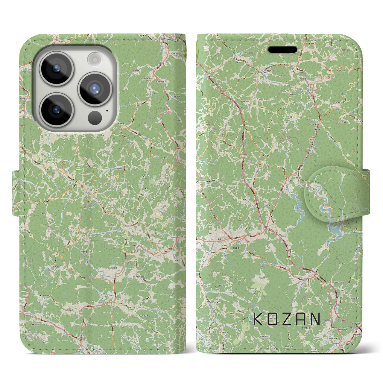 【甲山(広島県)】地図柄iPhoneケース(手帳タイプ)ナチュラル・iPhone 15 Pro 用