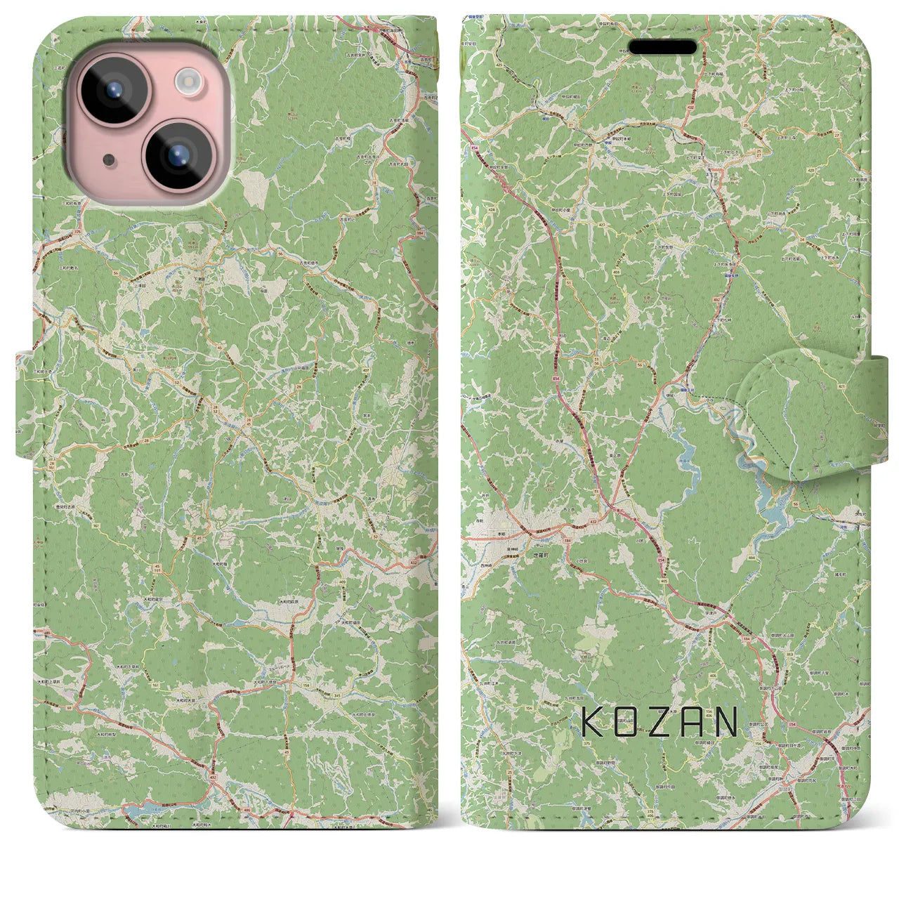【甲山(広島県)】地図柄iPhoneケース(手帳タイプ)ナチュラル・iPhone 15 Plus 用