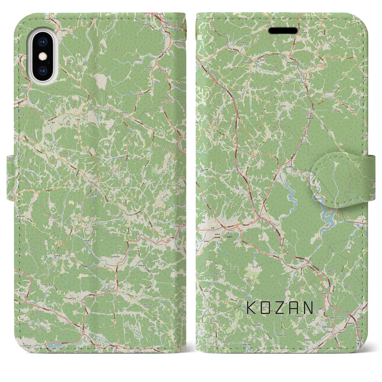 【甲山(広島県)】地図柄iPhoneケース(手帳タイプ)ナチュラル・iPhone XS Max 用