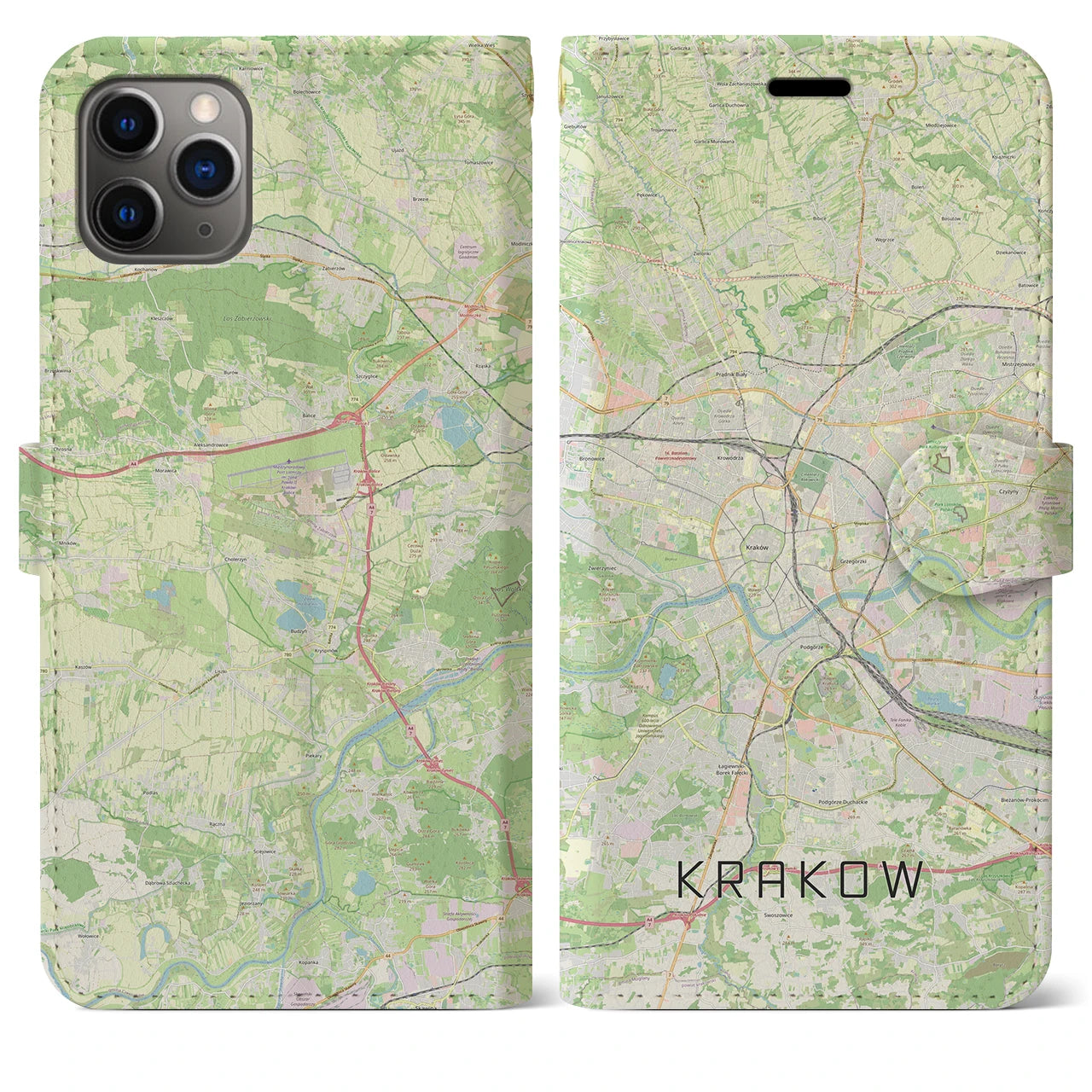 【クラクフ(ポーランド)】地図柄iPhoneケース(手帳タイプ)ナチュラル・iPhone 11 Pro Max 用