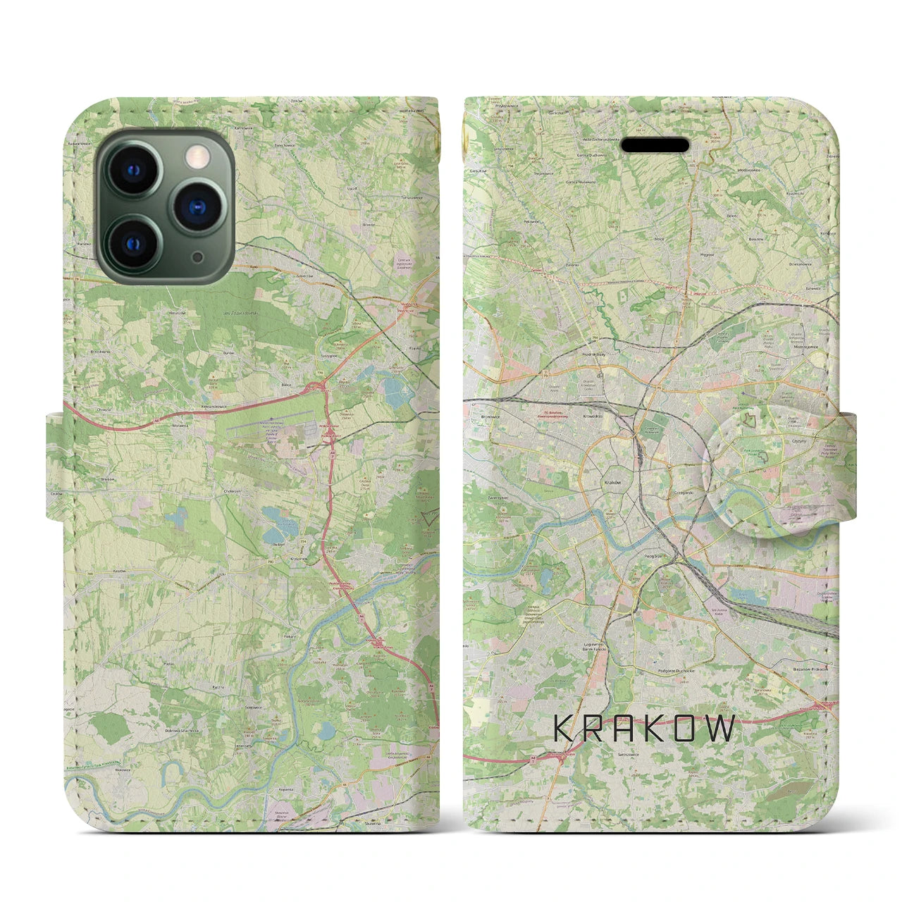 【クラクフ(ポーランド)】地図柄iPhoneケース(手帳タイプ)ナチュラル・iPhone 11 Pro 用