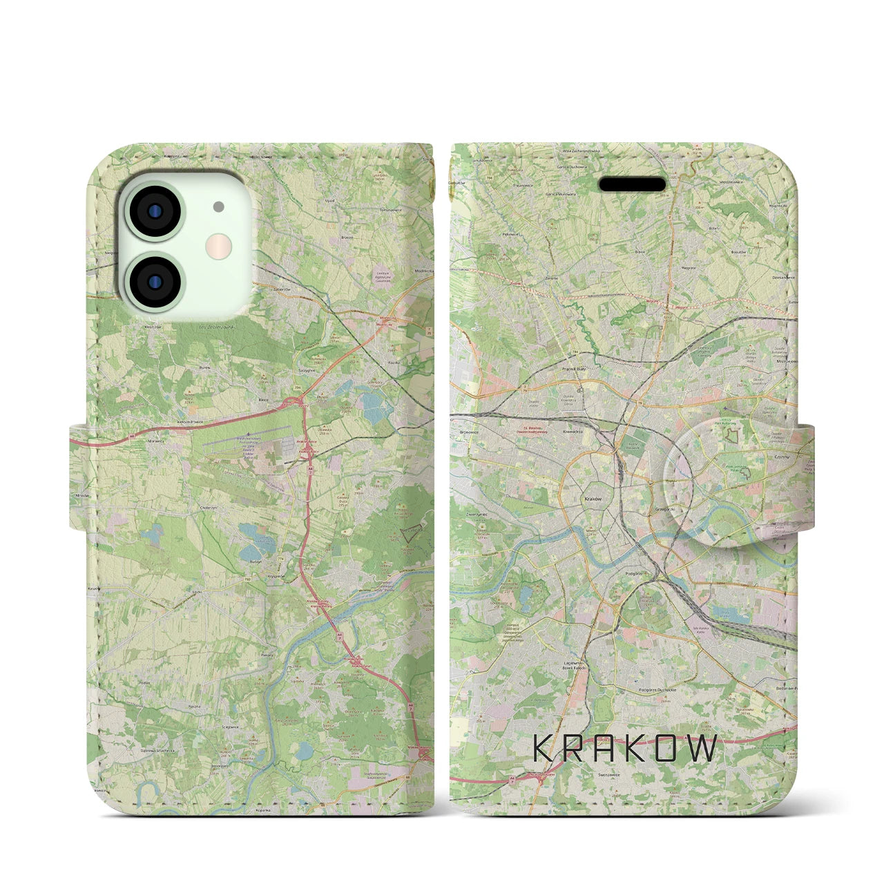 【クラクフ(ポーランド)】地図柄iPhoneケース(手帳タイプ)ナチュラル・iPhone 12 mini 用