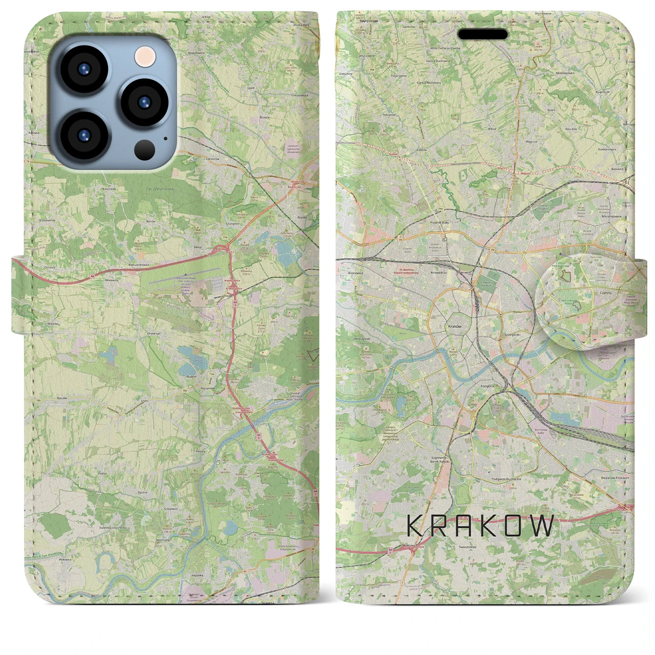 【クラクフ(ポーランド)】地図柄iPhoneケース(手帳タイプ)ナチュラル・iPhone 13 Pro Max 用