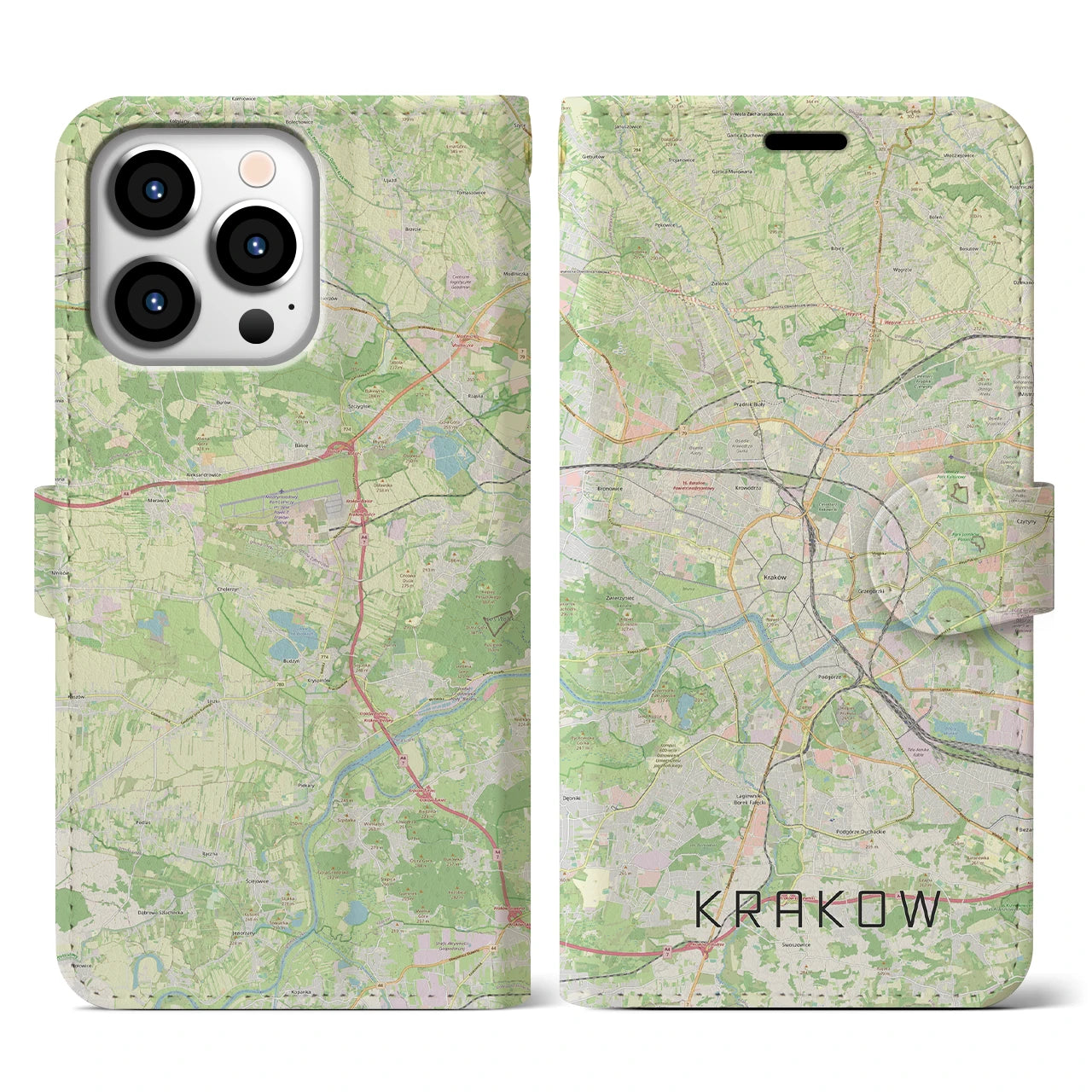 【クラクフ(ポーランド)】地図柄iPhoneケース(手帳タイプ)ナチュラル・iPhone 13 Pro 用