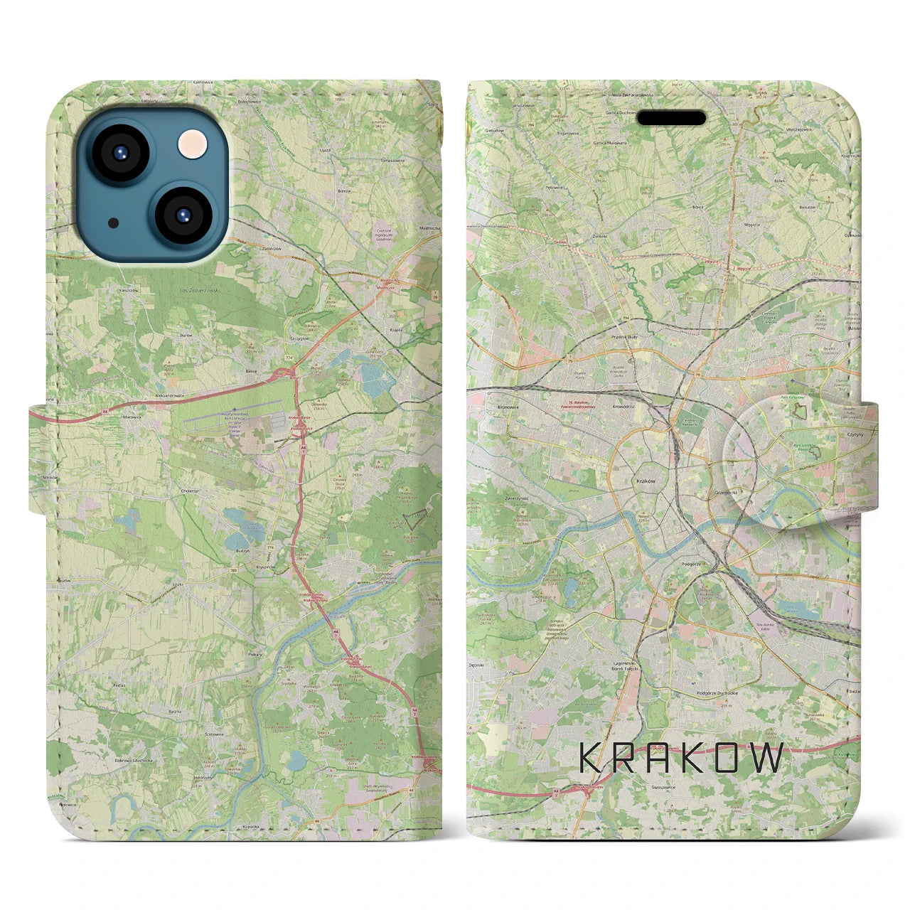 【クラクフ(ポーランド)】地図柄iPhoneケース(手帳タイプ)ナチュラル・iPhone 13 用