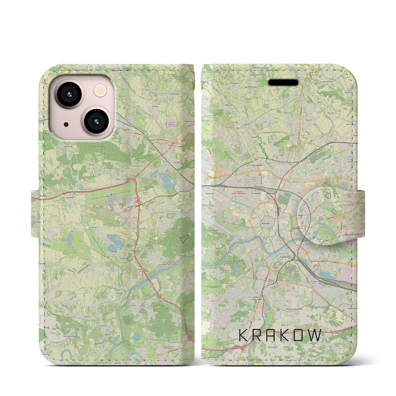 【クラクフ(ポーランド)】地図柄iPhoneケース(手帳タイプ)ナチュラル・iPhone 13 mini 用