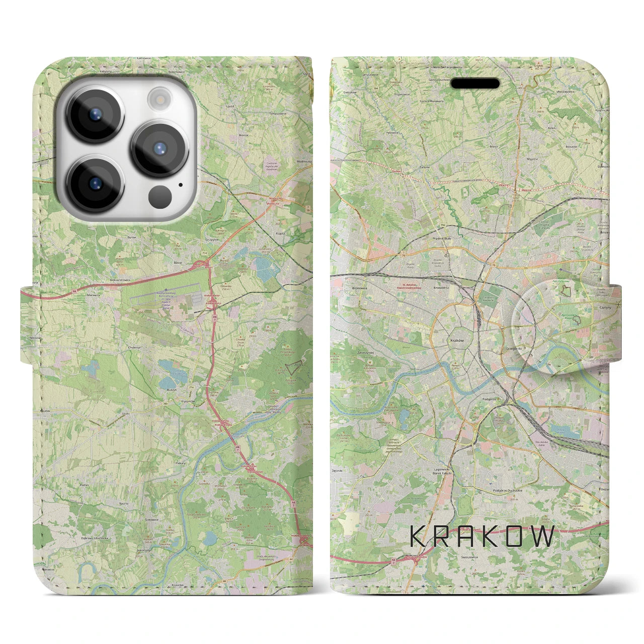 【クラクフ(ポーランド)】地図柄iPhoneケース(手帳タイプ)ナチュラル・iPhone 14 Pro 用
