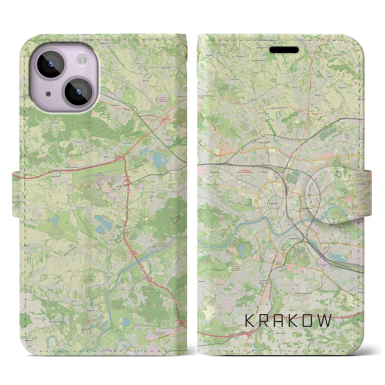 【クラクフ(ポーランド)】地図柄iPhoneケース(手帳タイプ)ナチュラル・iPhone 14 用