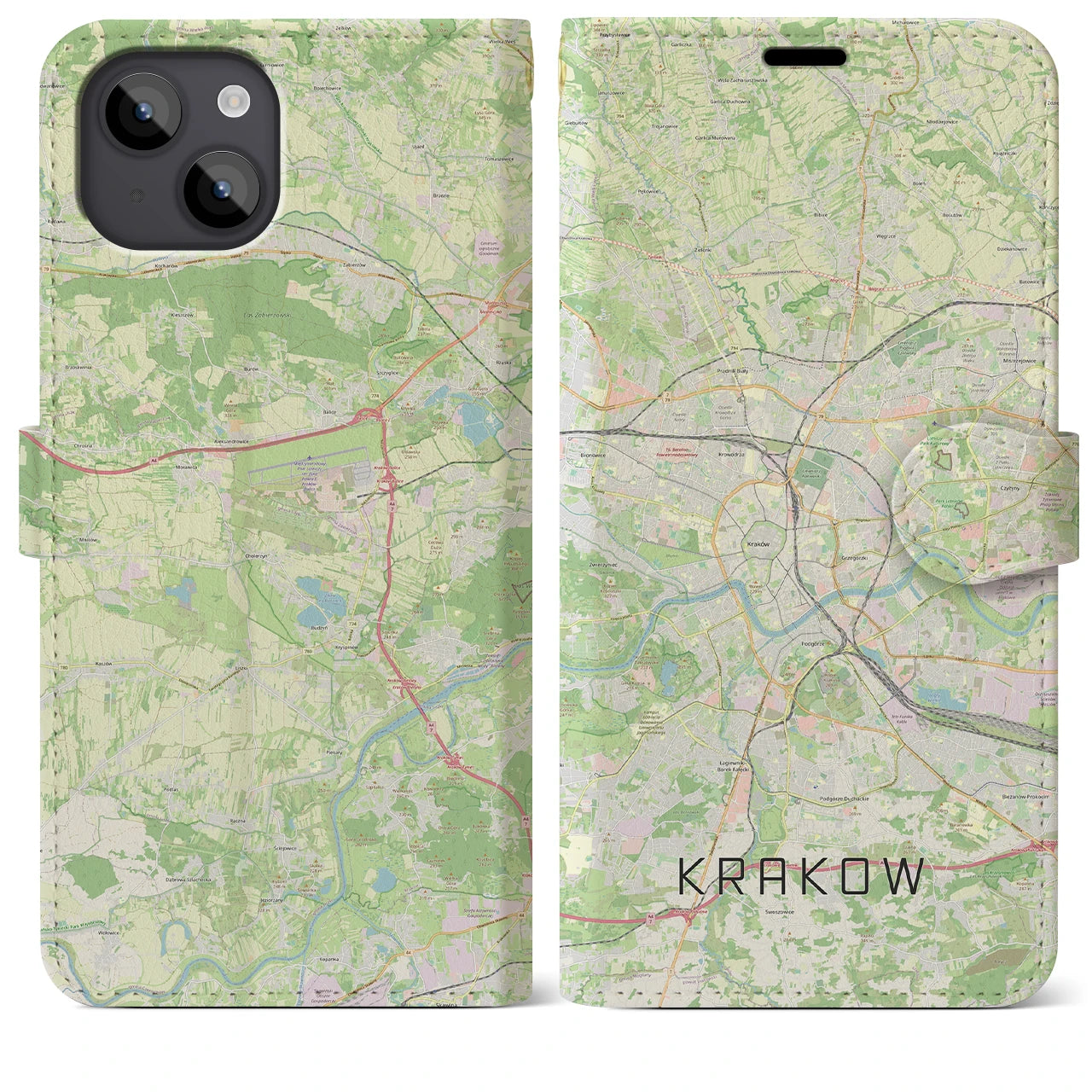 【クラクフ(ポーランド)】地図柄iPhoneケース(手帳タイプ)ナチュラル・iPhone 14 Plus 用