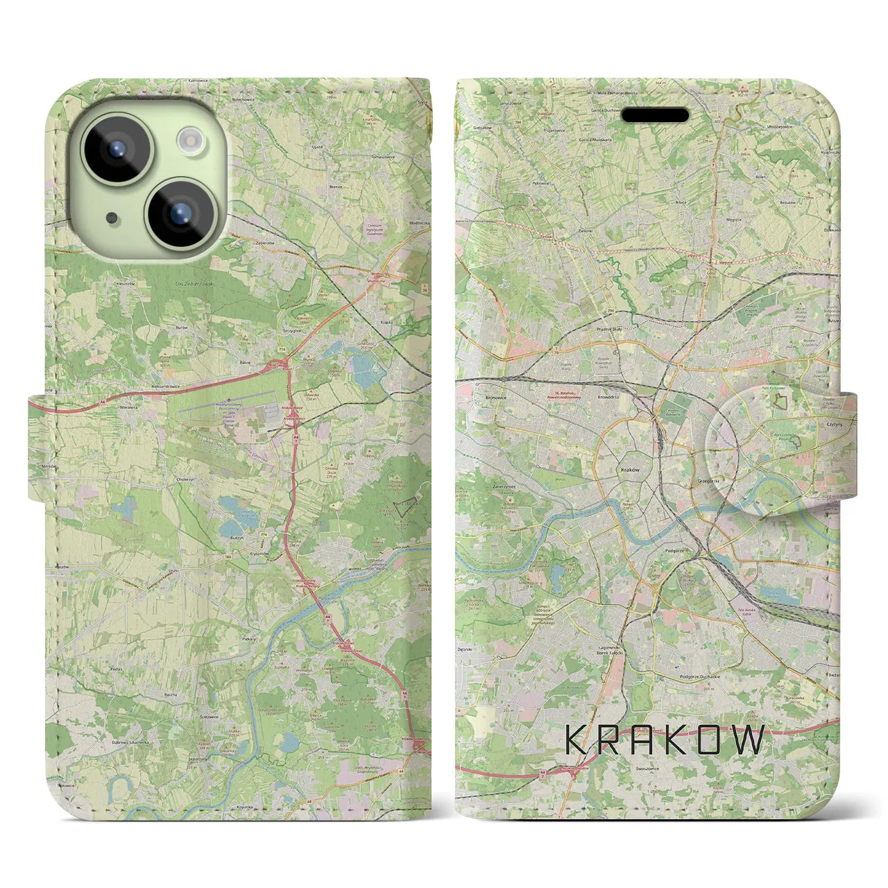 【クラクフ(ポーランド)】地図柄iPhoneケース(手帳タイプ)ナチュラル・iPhone 15 用