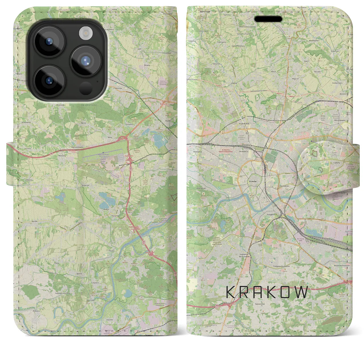 【クラクフ(ポーランド)】地図柄iPhoneケース(手帳タイプ)ナチュラル・iPhone 15 Pro Max 用
