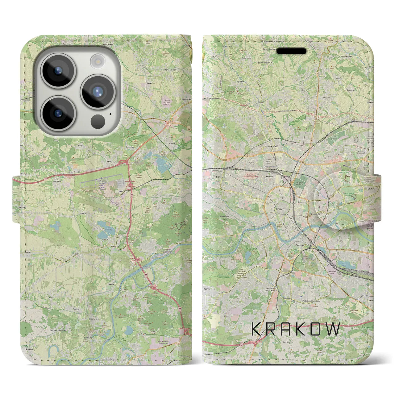 【クラクフ(ポーランド)】地図柄iPhoneケース(手帳タイプ)ナチュラル・iPhone 15 Pro 用