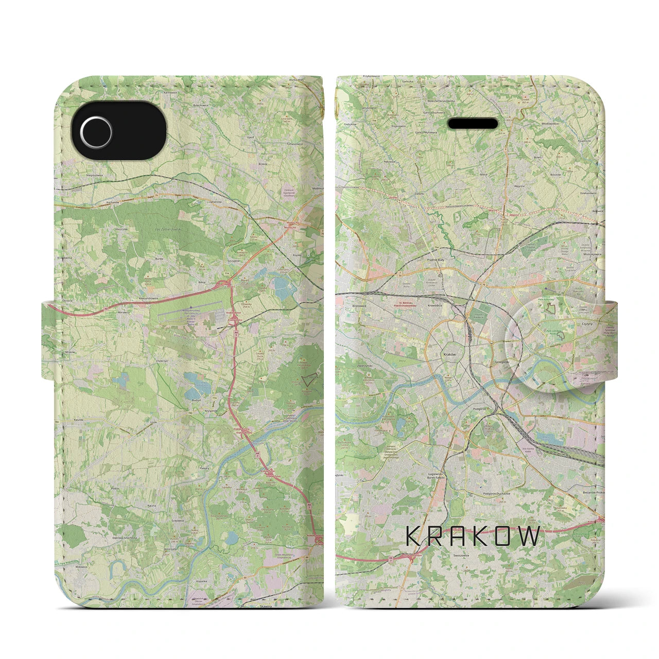 【クラクフ(ポーランド)】地図柄iPhoneケース(手帳タイプ)ナチュラル・iPhone SE(第3 / 第2世代) / 8 / 7 / 6s / 6 用