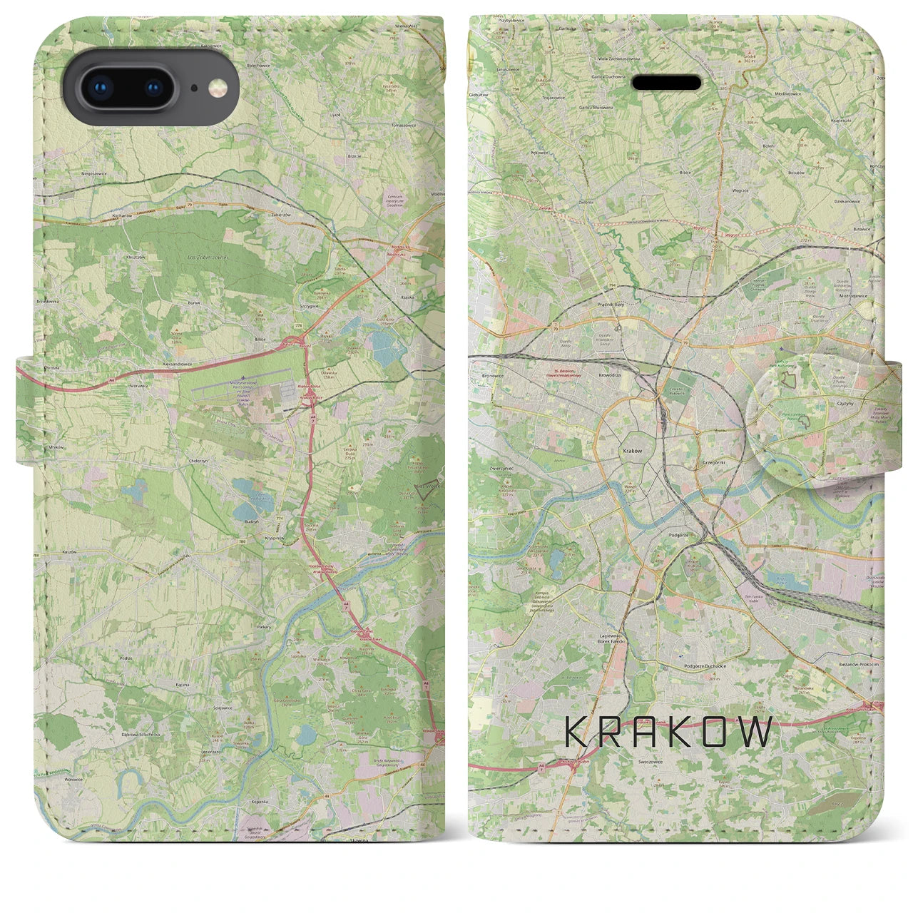 【クラクフ(ポーランド)】地図柄iPhoneケース(手帳タイプ)ナチュラル・iPhone 8Plus /7Plus / 6sPlus / 6Plus 用
