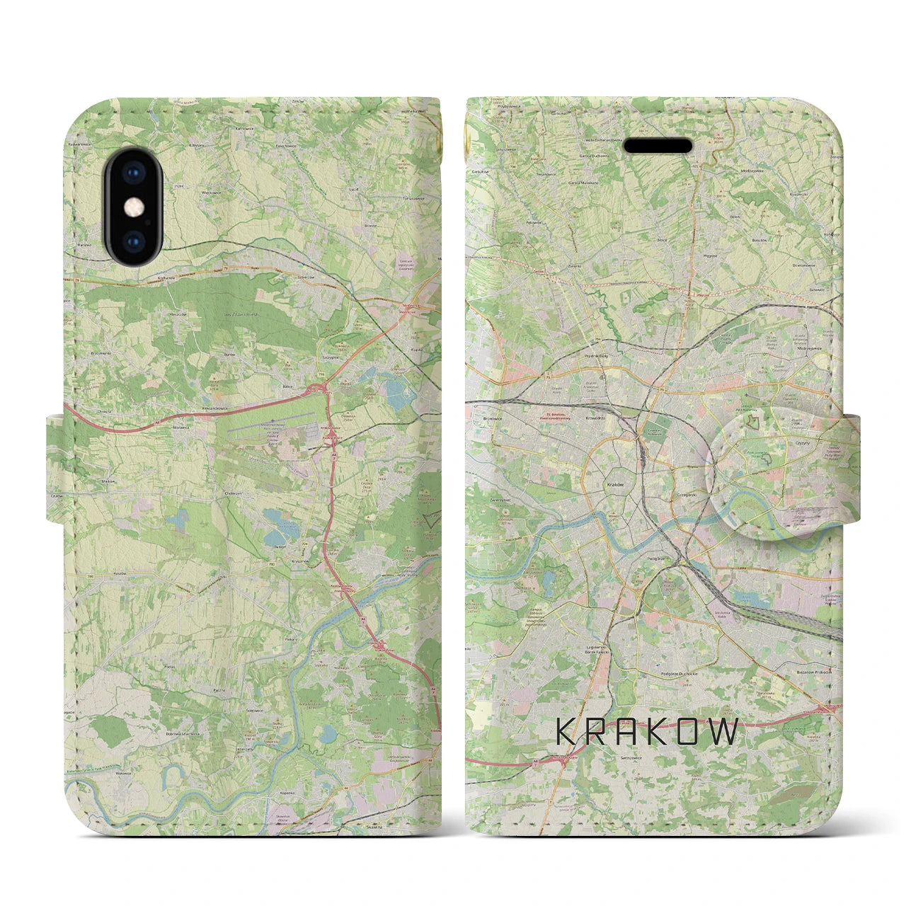 【クラクフ(ポーランド)】地図柄iPhoneケース(手帳タイプ)ナチュラル・iPhone XS / X 用