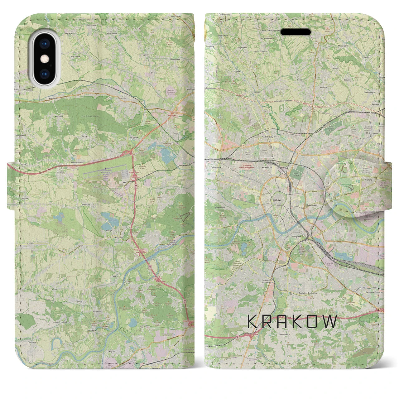 【クラクフ(ポーランド)】地図柄iPhoneケース(手帳タイプ)ナチュラル・iPhone XS Max 用