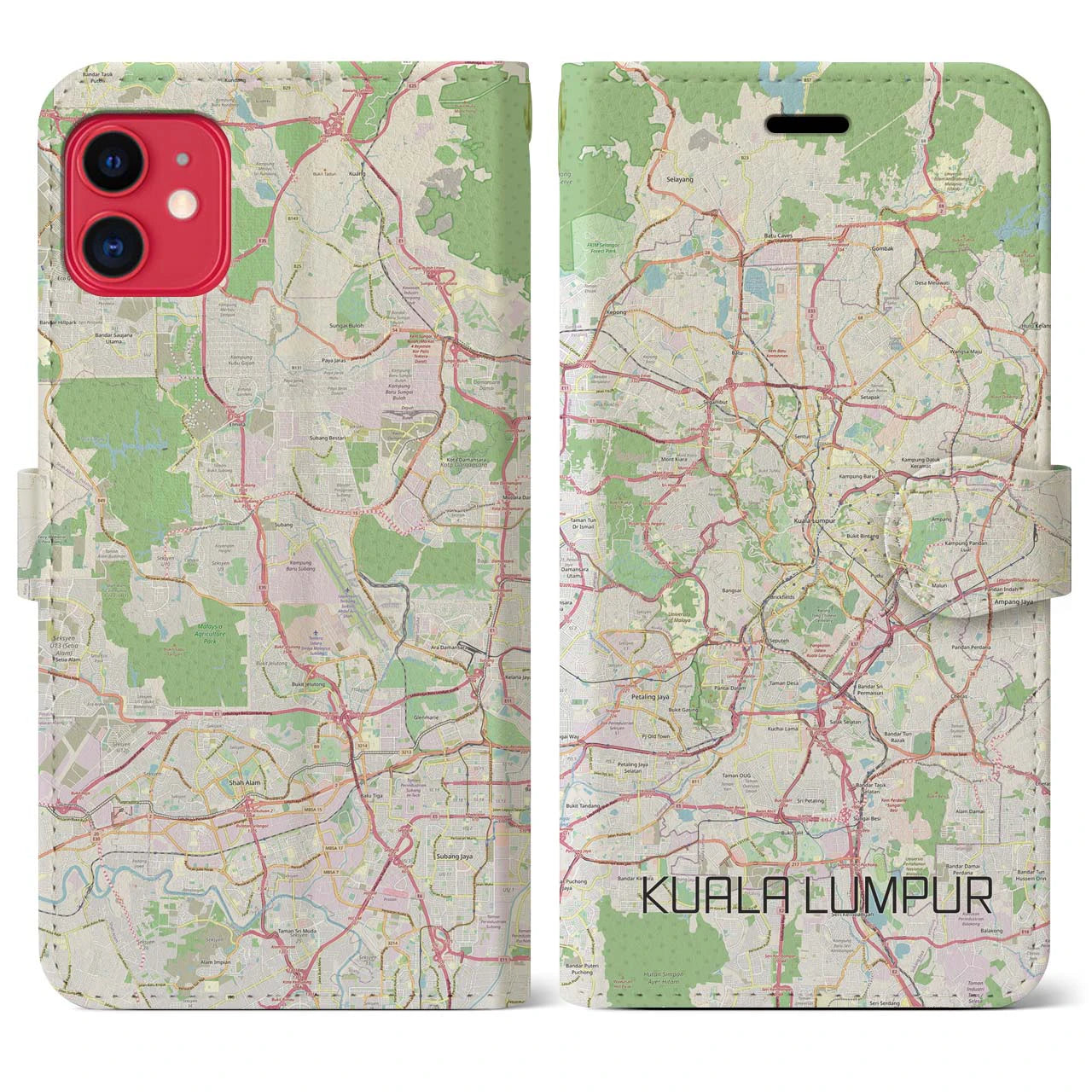 【クアラルンプール(マレーシア)】地図柄iPhoneケース(手帳タイプ)ナチュラル・iPhone 11 用