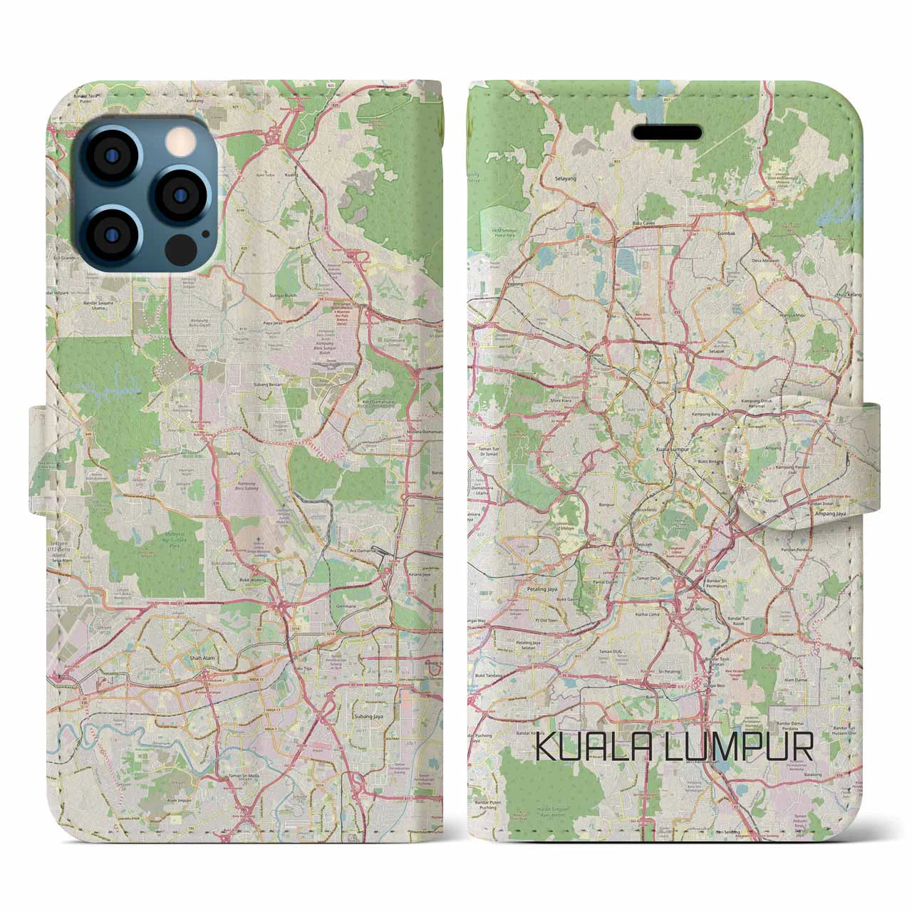 【クアラルンプール(マレーシア)】地図柄iPhoneケース(手帳タイプ)ナチュラル・iPhone 12 / 12 Pro 用