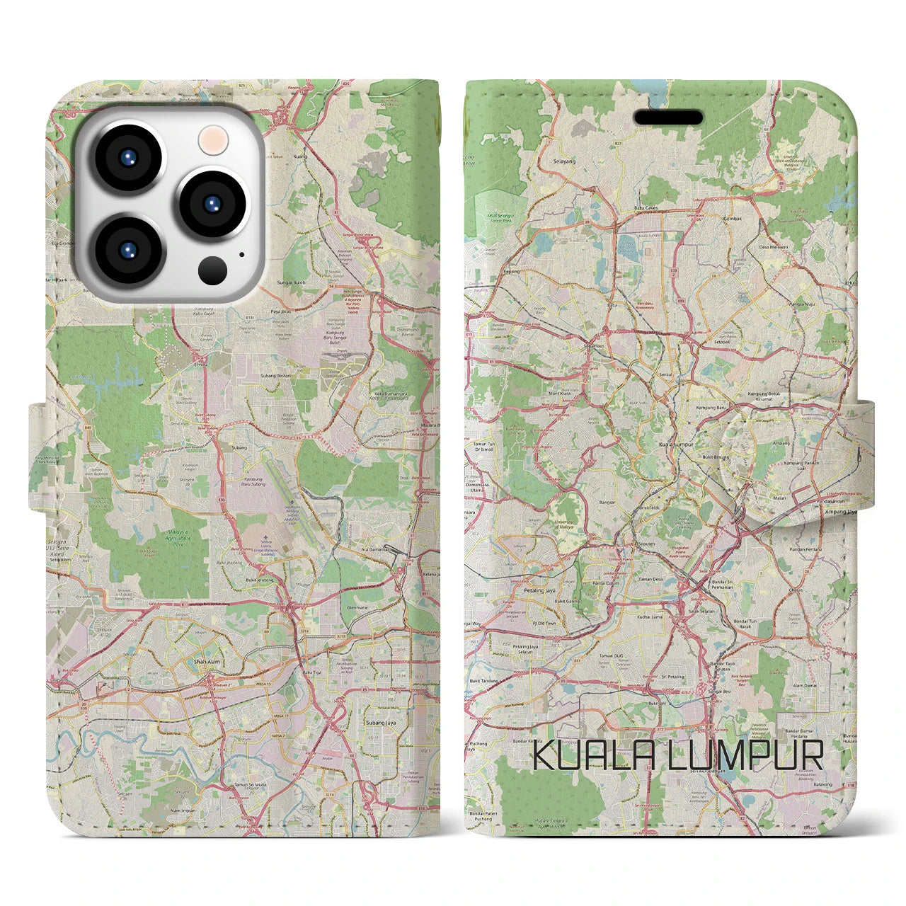 【クアラルンプール(マレーシア)】地図柄iPhoneケース(手帳タイプ)ナチュラル・iPhone 13 Pro 用