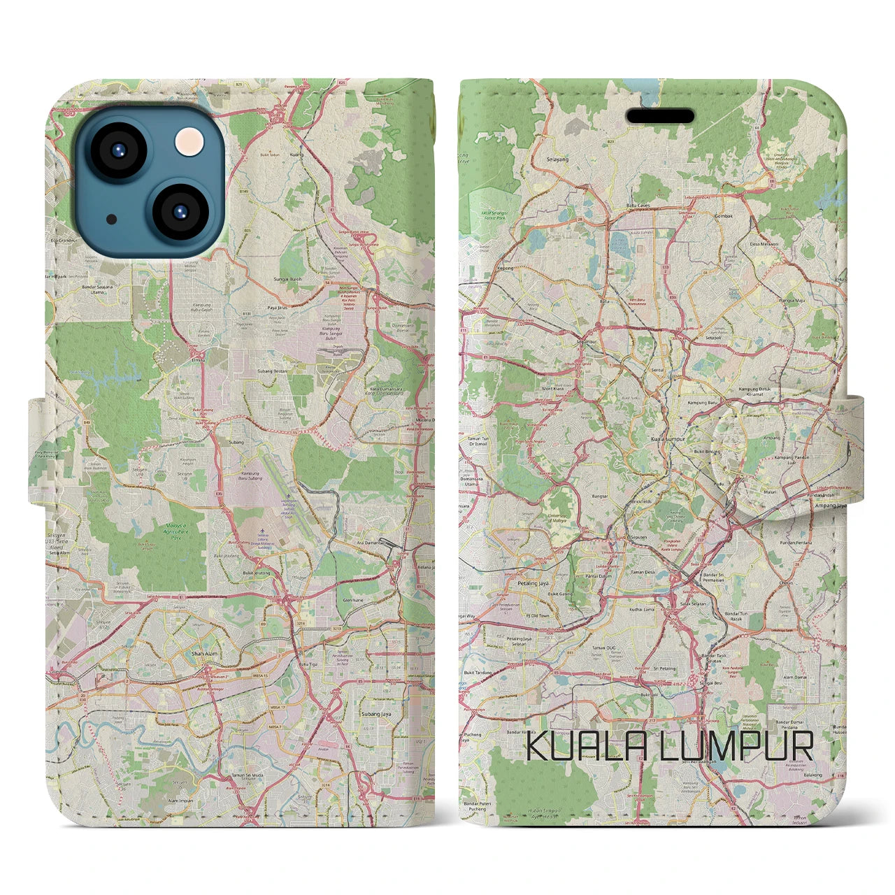 【クアラルンプール(マレーシア)】地図柄iPhoneケース(手帳タイプ)ナチュラル・iPhone 13 用