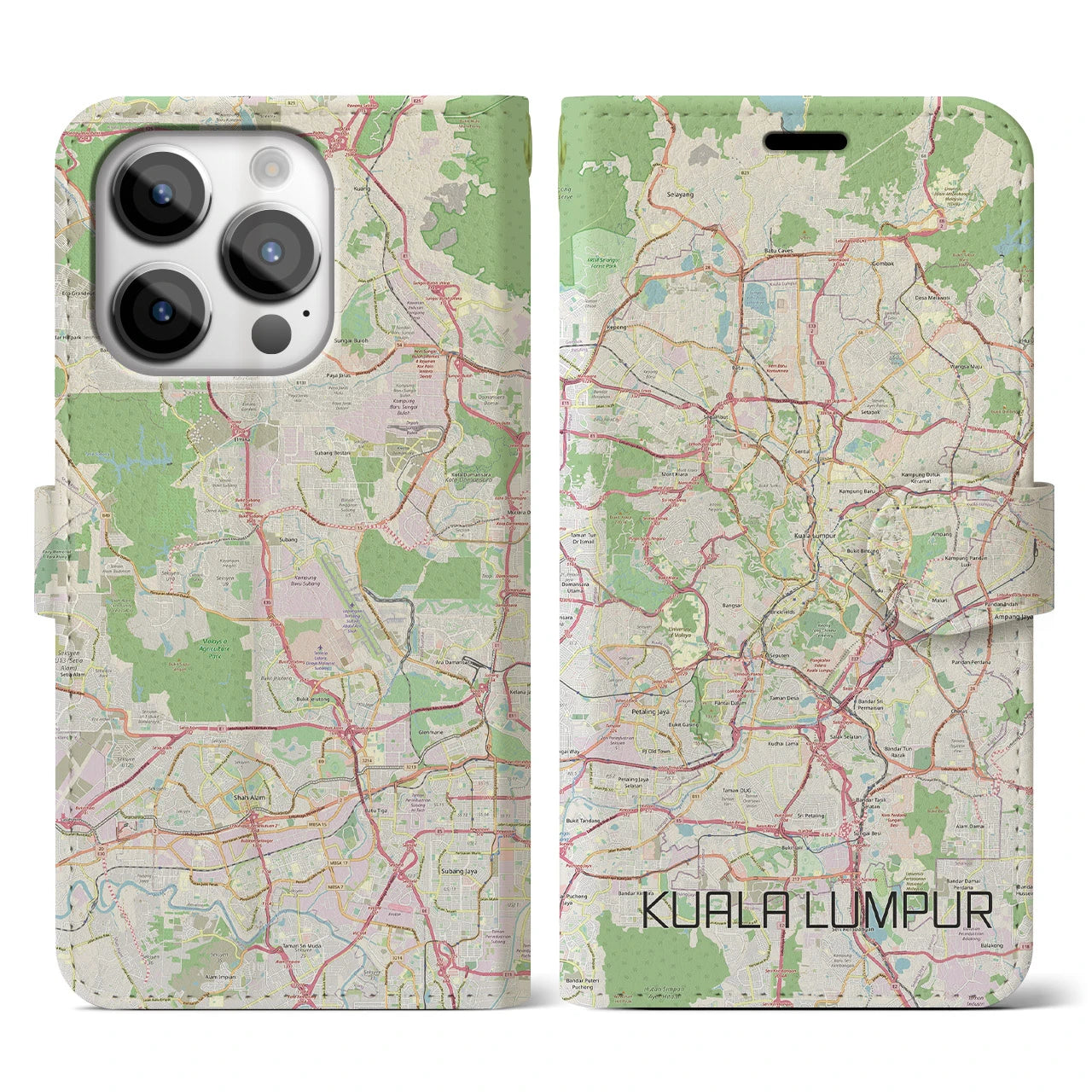 【クアラルンプール(マレーシア)】地図柄iPhoneケース(手帳タイプ)ナチュラル・iPhone 14 Pro 用