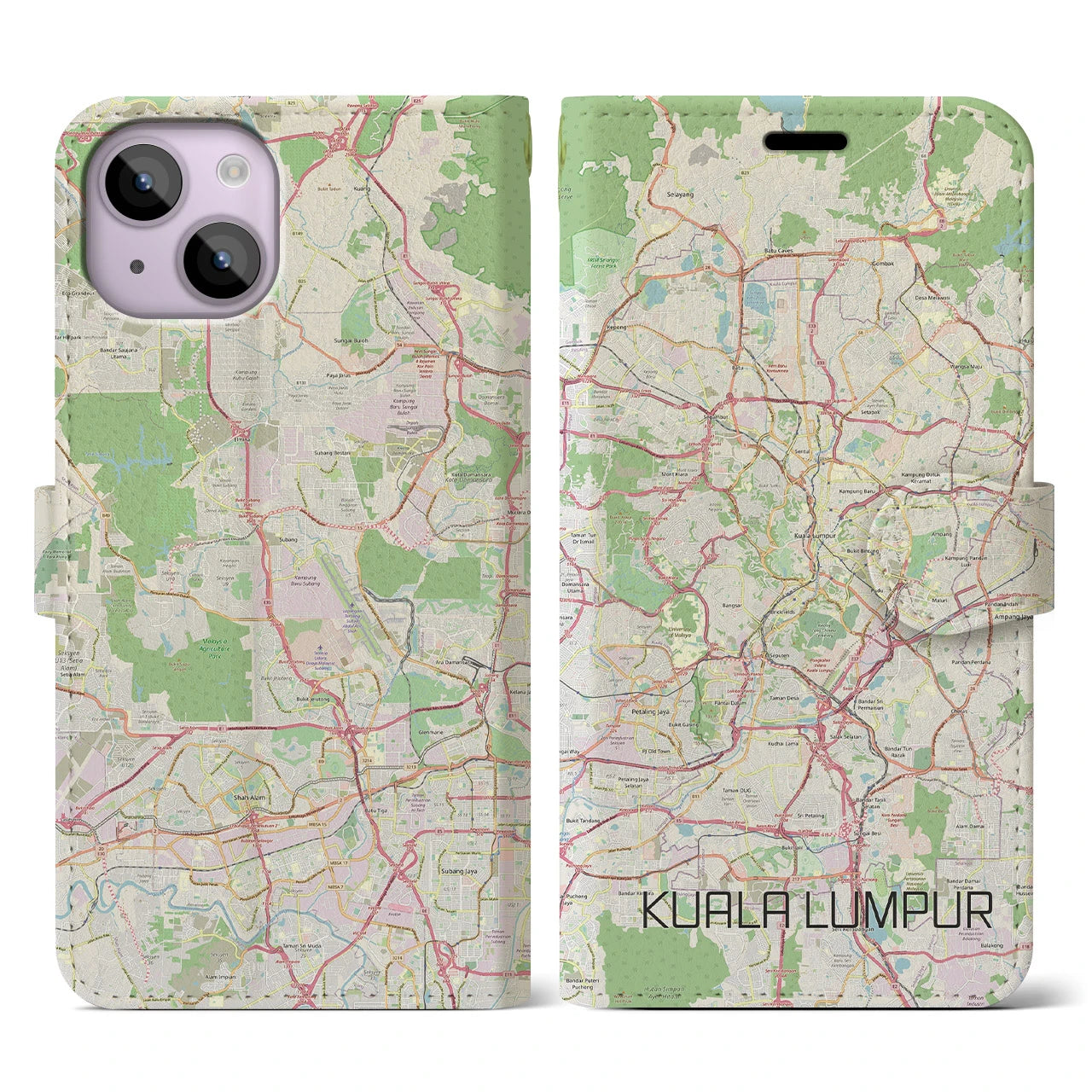 【クアラルンプール(マレーシア)】地図柄iPhoneケース(手帳タイプ)ナチュラル・iPhone 14 用