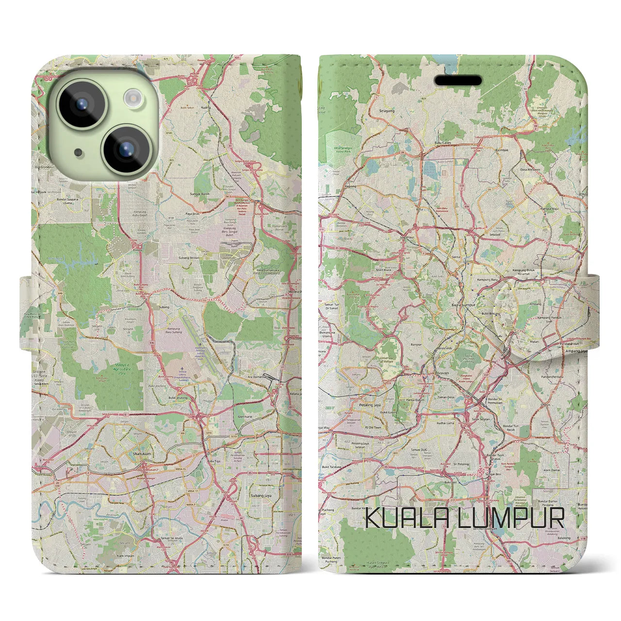 【クアラルンプール(マレーシア)】地図柄iPhoneケース(手帳タイプ)ナチュラル・iPhone 15 用
