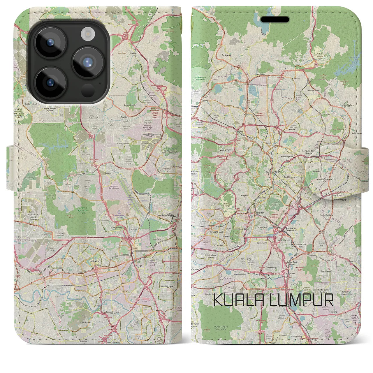 【クアラルンプール(マレーシア)】地図柄iPhoneケース(手帳タイプ)ナチュラル・iPhone 15 Pro Max 用