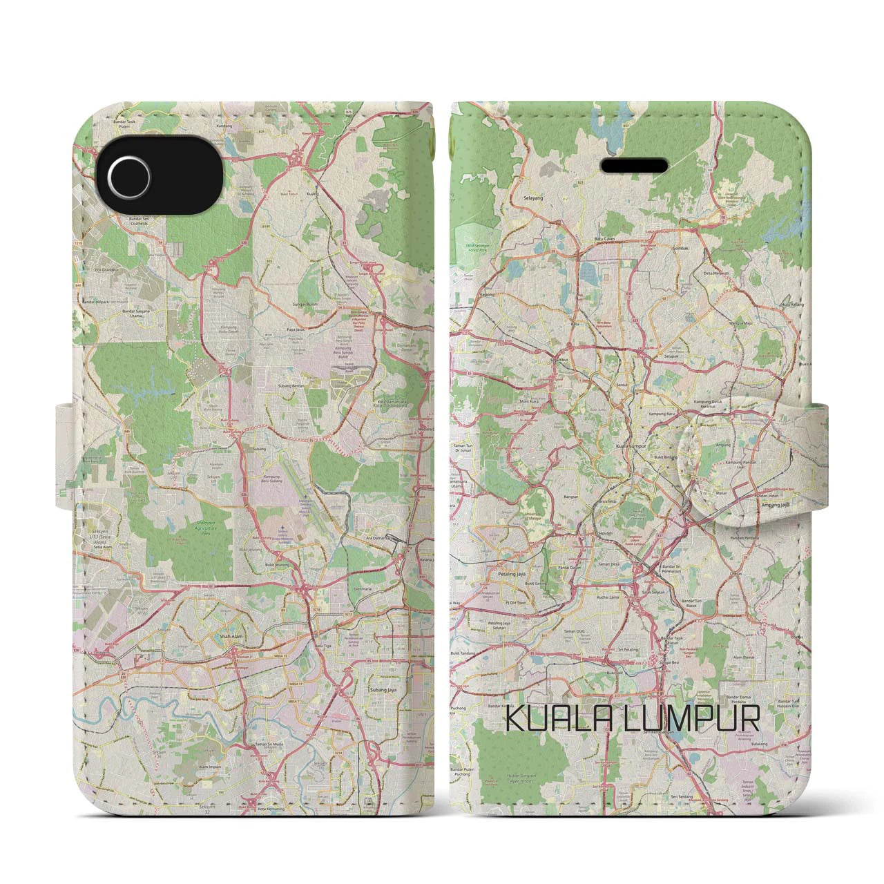 【クアラルンプール(マレーシア)】地図柄iPhoneケース(手帳タイプ)ナチュラル・iPhone SE(第3 / 第2世代) / 8 / 7 / 6s / 6 用