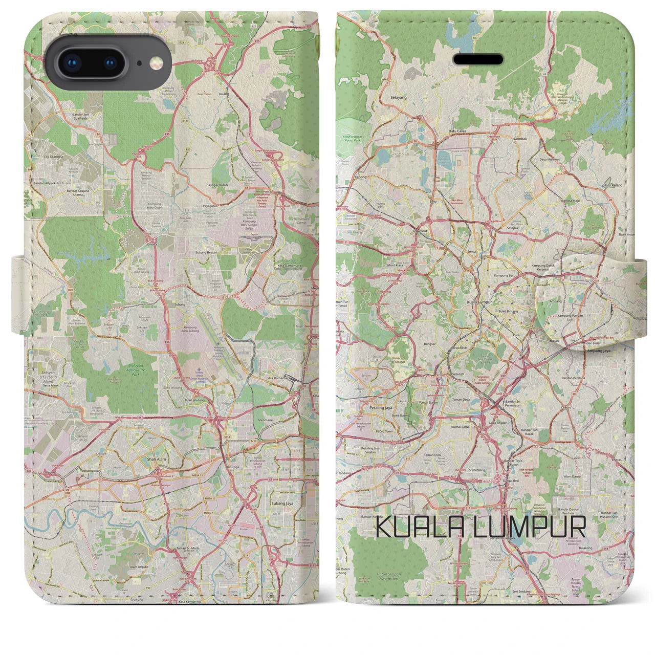 【クアラルンプール(マレーシア)】地図柄iPhoneケース(手帳タイプ)ナチュラル・iPhone 8Plus /7Plus / 6sPlus / 6Plus 用