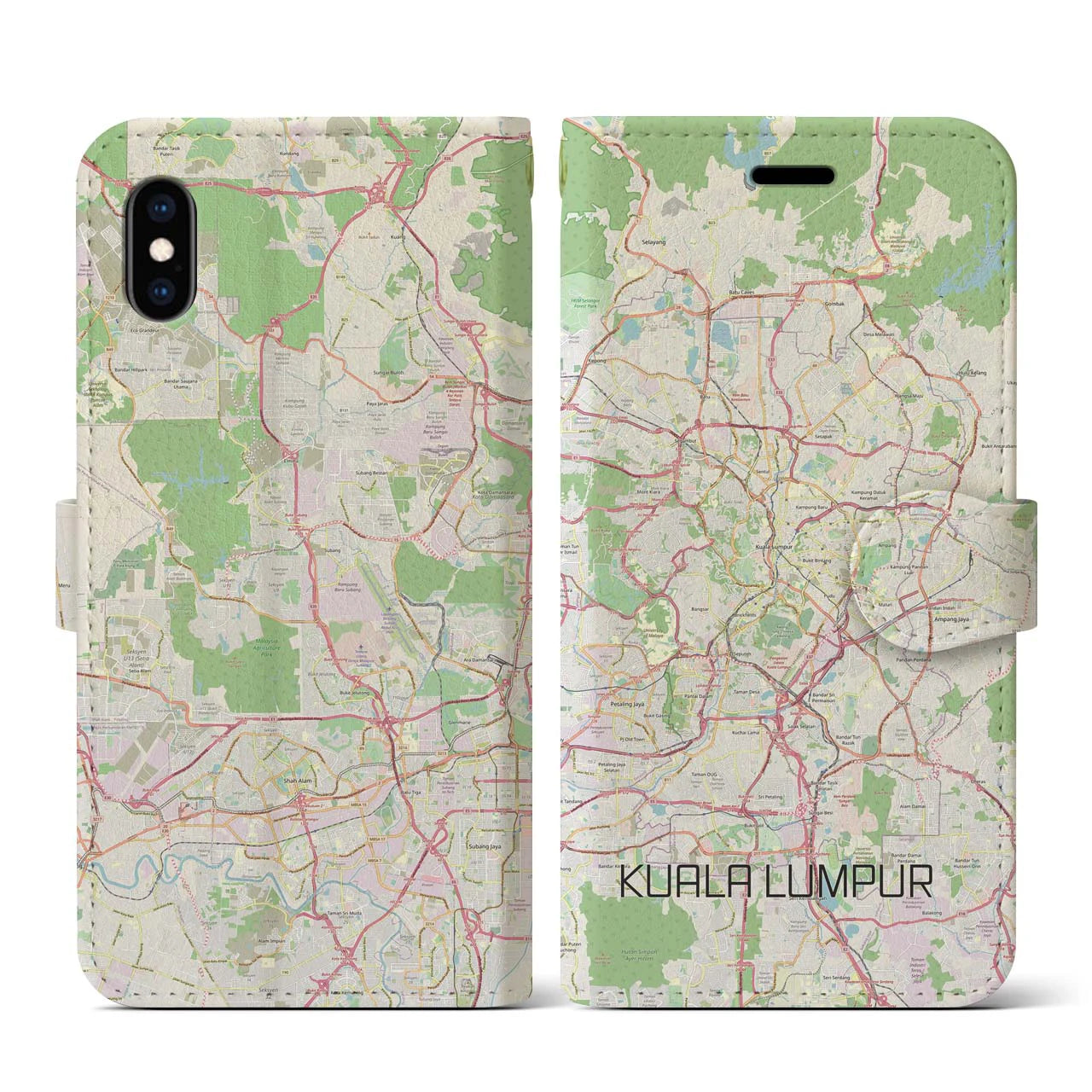 【クアラルンプール(マレーシア)】地図柄iPhoneケース(手帳タイプ)ナチュラル・iPhone XS / X 用