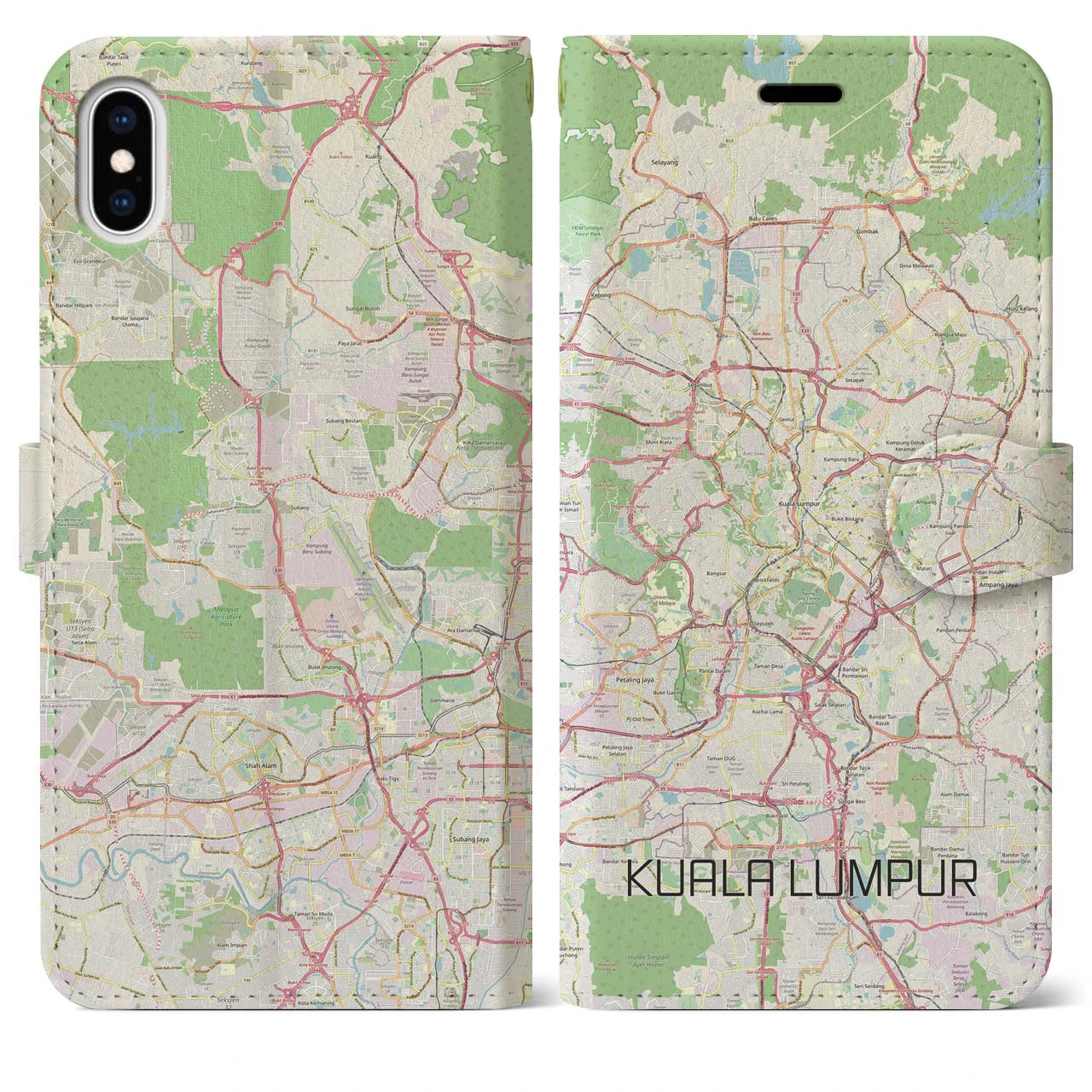 【クアラルンプール(マレーシア)】地図柄iPhoneケース(手帳タイプ)ナチュラル・iPhone XS Max 用