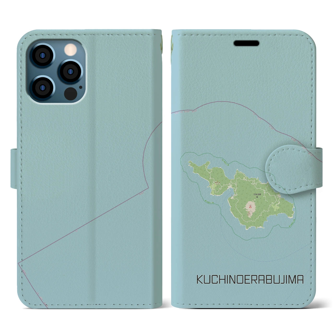 【口永良部島(鹿児島県)】地図柄iPhoneケース(手帳タイプ)ナチュラル・iPhone 12 / 12 Pro 用