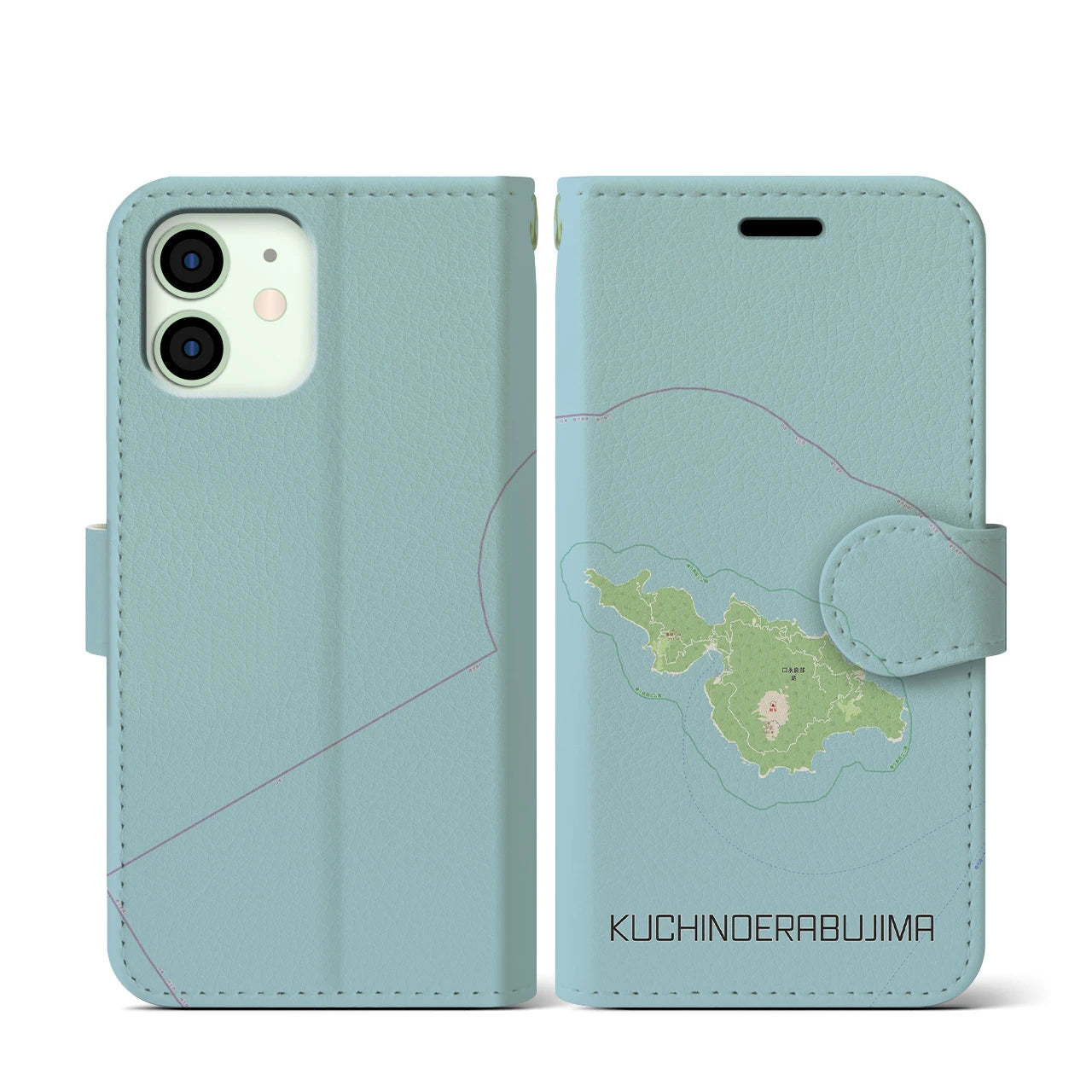 【口永良部島(鹿児島県)】地図柄iPhoneケース(手帳タイプ)ナチュラル・iPhone 12 mini 用