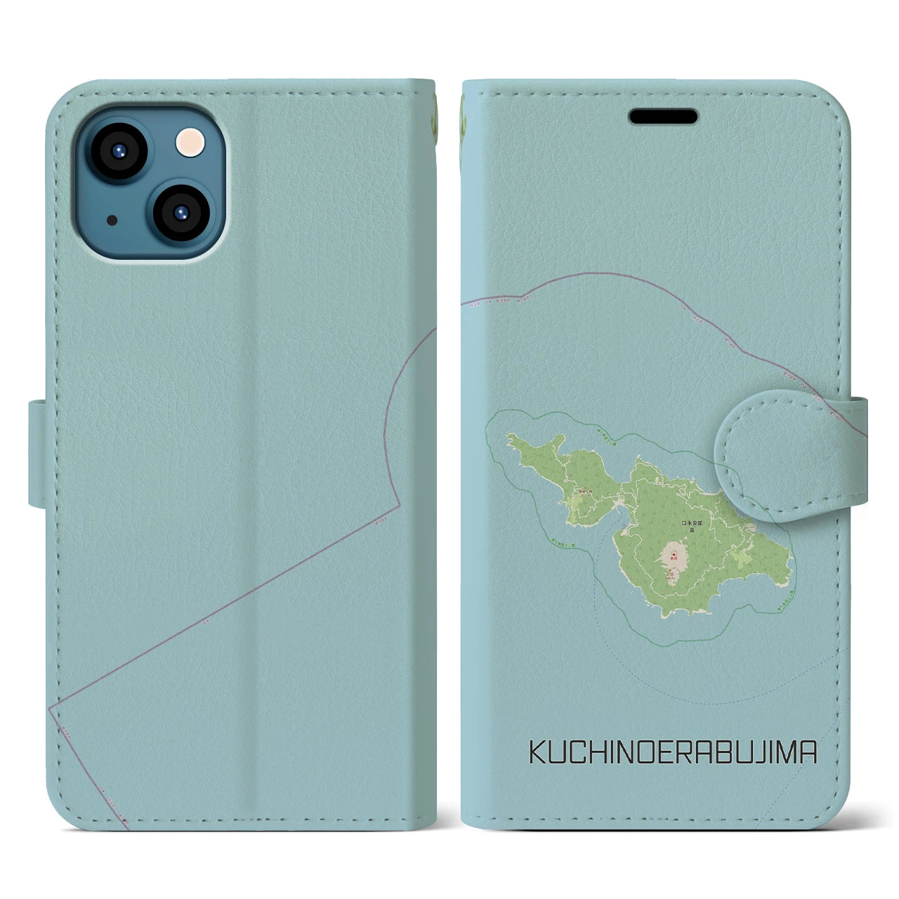 【口永良部島(鹿児島県)】地図柄iPhoneケース(手帳タイプ)ナチュラル・iPhone 13 用