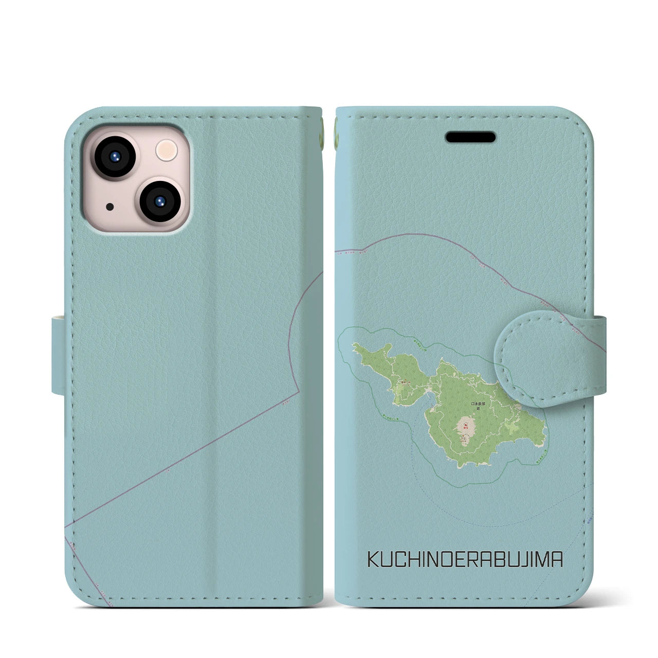 【口永良部島(鹿児島県)】地図柄iPhoneケース(手帳タイプ)ナチュラル・iPhone 13 mini 用