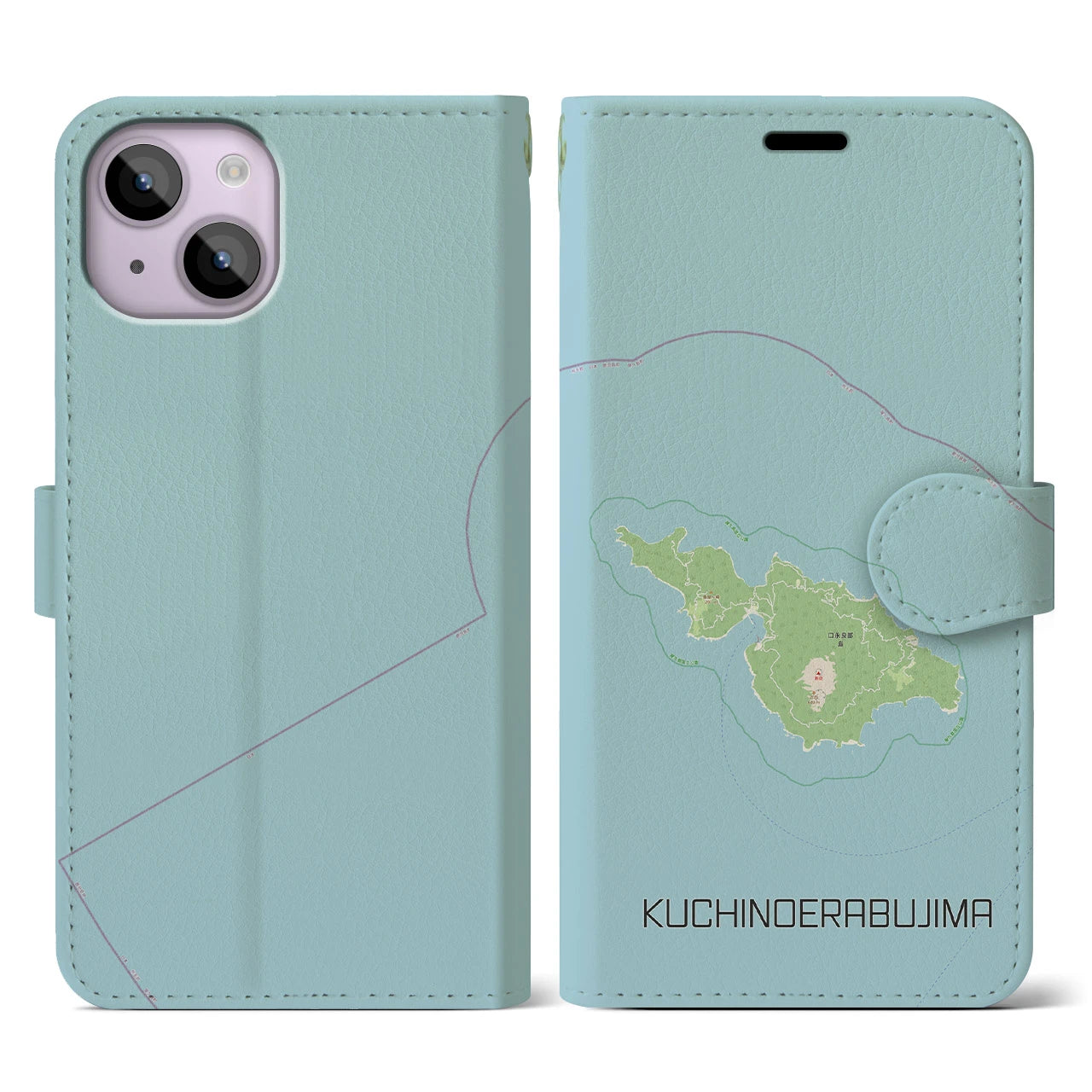 【口永良部島(鹿児島県)】地図柄iPhoneケース(手帳タイプ)ナチュラル・iPhone 14 用