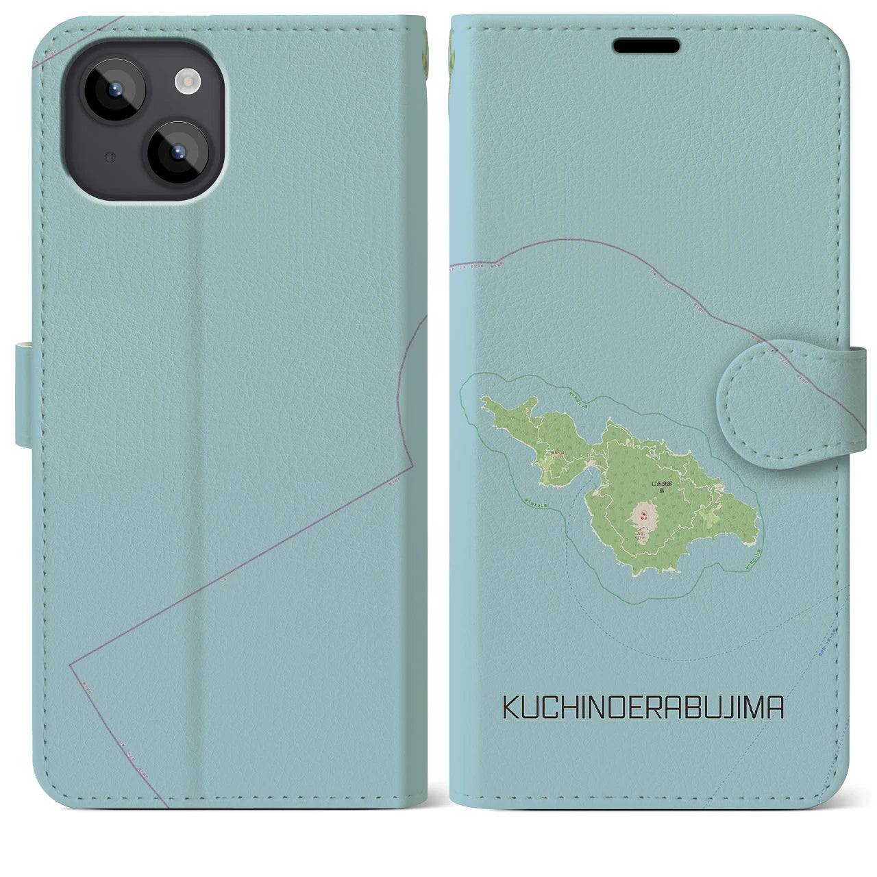 【口永良部島(鹿児島県)】地図柄iPhoneケース(手帳タイプ)ナチュラル・iPhone 14 Plus 用