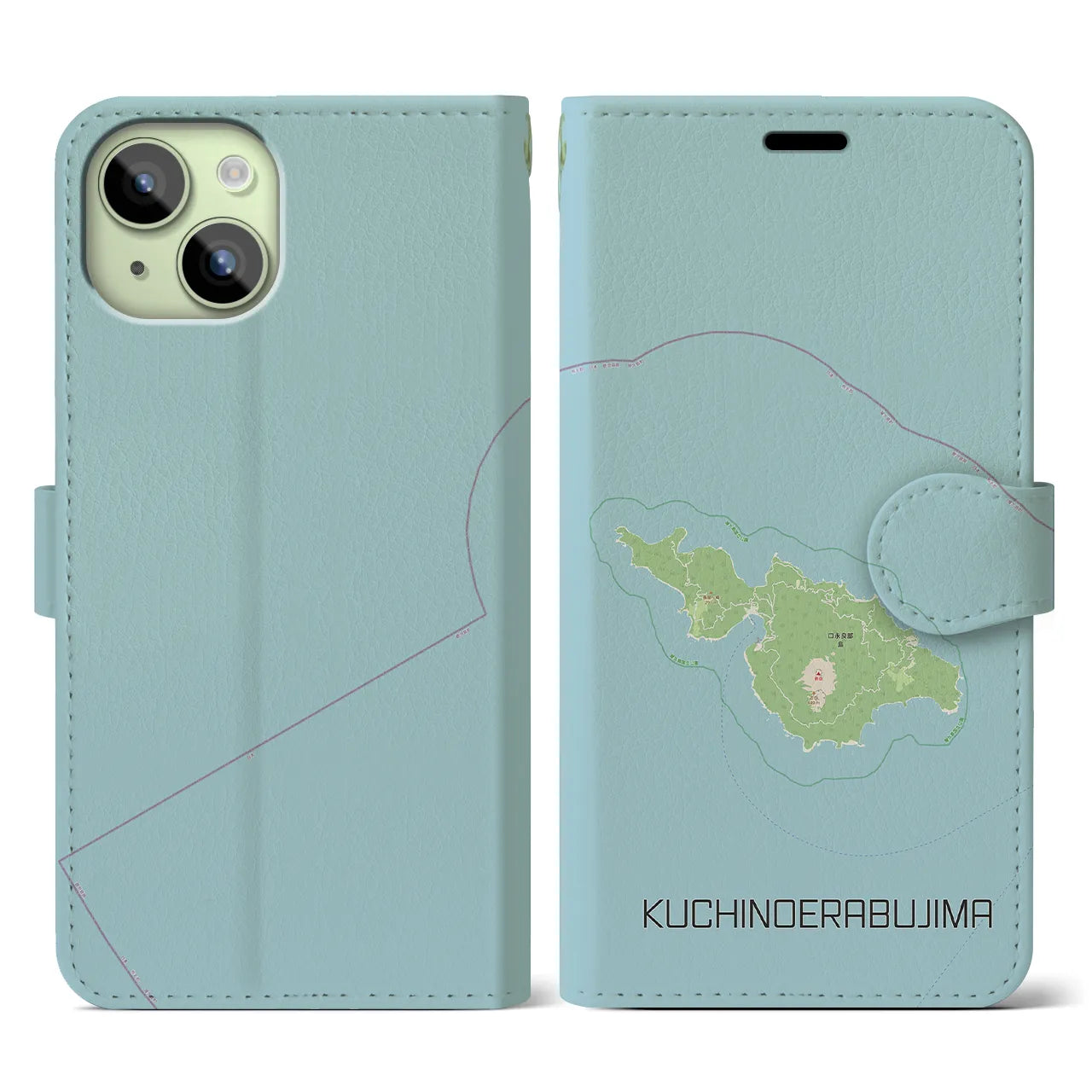 【口永良部島(鹿児島県)】地図柄iPhoneケース(手帳タイプ)ナチュラル・iPhone 15 用