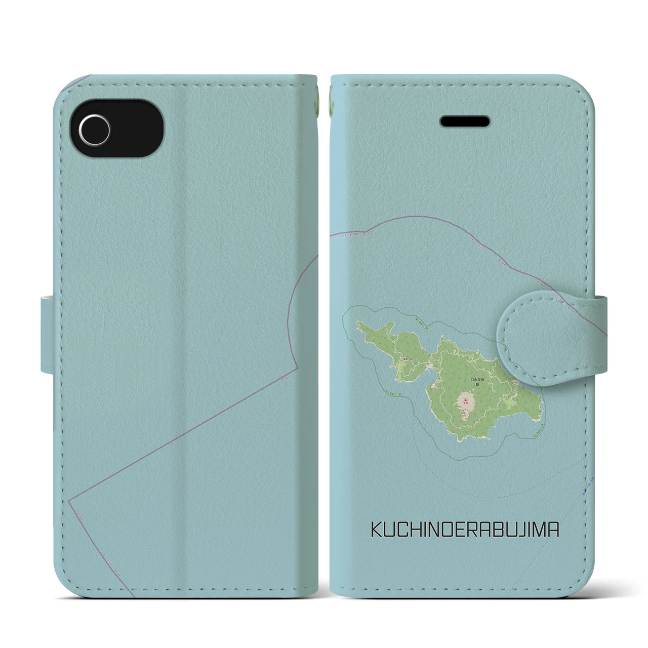 【口永良部島(鹿児島県)】地図柄iPhoneケース(手帳タイプ)ナチュラル・iPhone SE(第3 / 第2世代) / 8 / 7 / 6s / 6 用