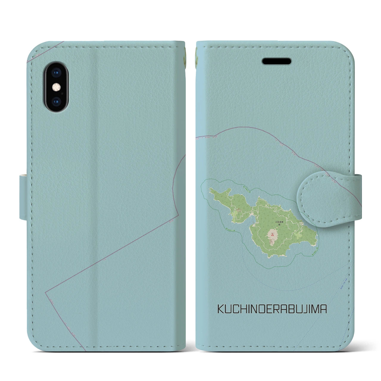 【口永良部島(鹿児島県)】地図柄iPhoneケース(手帳タイプ)ナチュラル・iPhone XS / X 用