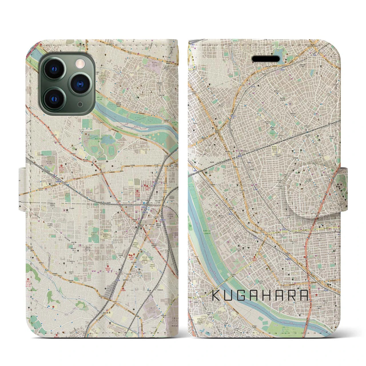 【久が原(東京都)】地図柄iPhoneケース(手帳タイプ)ナチュラル・iPhone 11 Pro 用