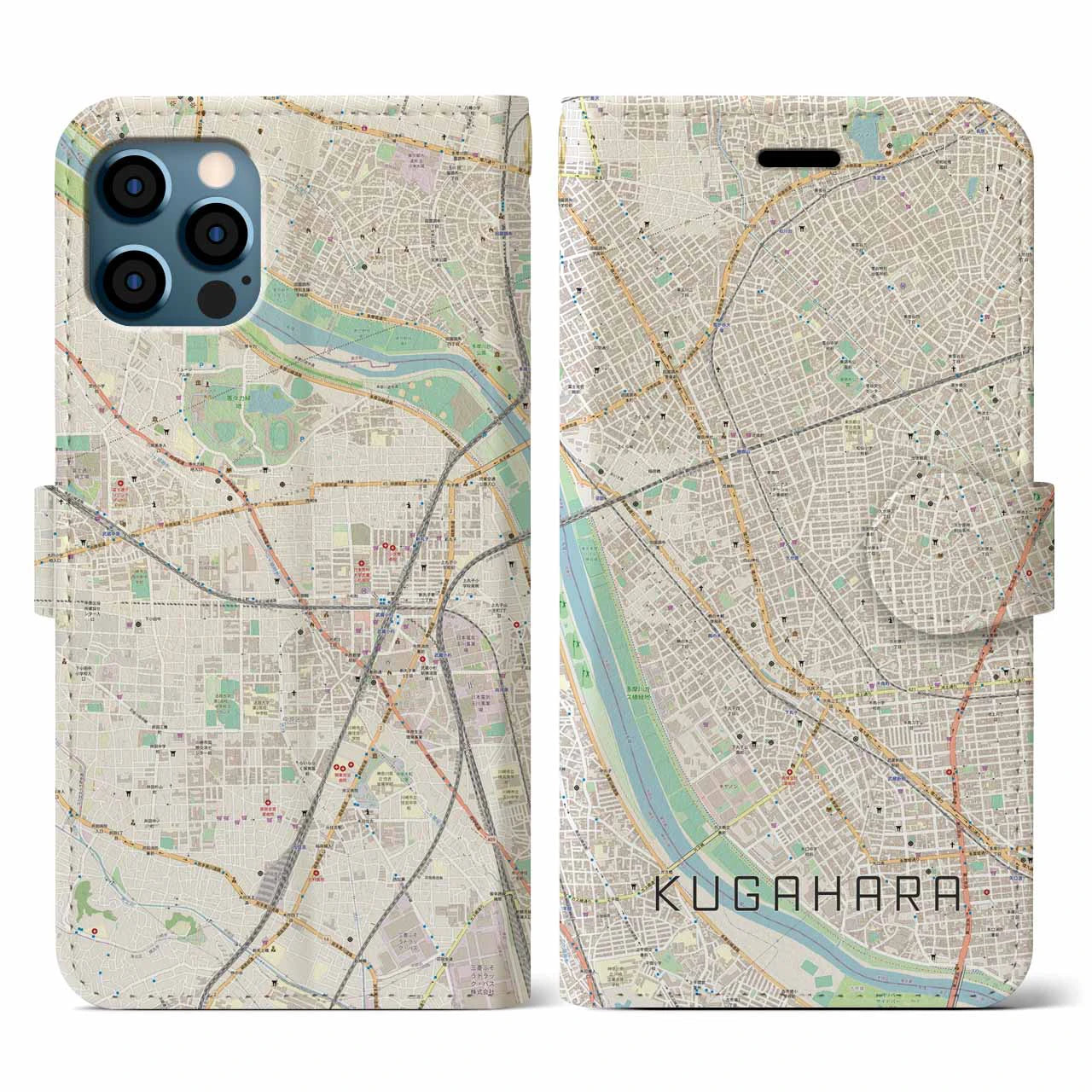 【久が原(東京都)】地図柄iPhoneケース(手帳タイプ)ナチュラル・iPhone 12 / 12 Pro 用